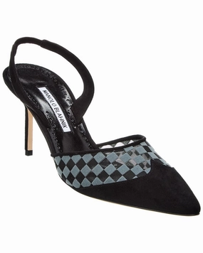 Manolo Blahnik Mingosli 70 Mesh & Suede Slingback Pump Footwear Essential high-end design