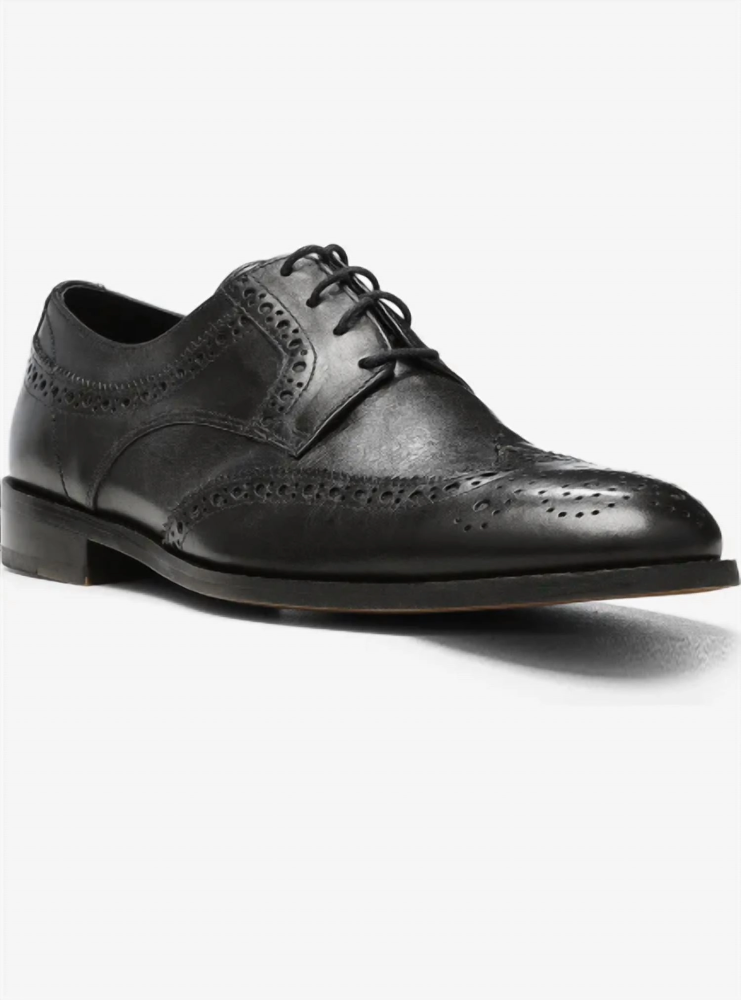 Men's Damien Leather Wingtip Derby In Black Dress Shoes for Office Cushioned Support Career Oriented