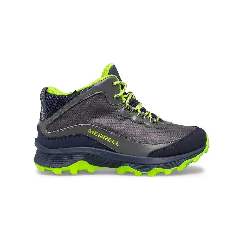 Merrell Navy/Grey/Lime Moab Speed Mid Youth Waterproof Shoe Thick sole Soft Inner Lining