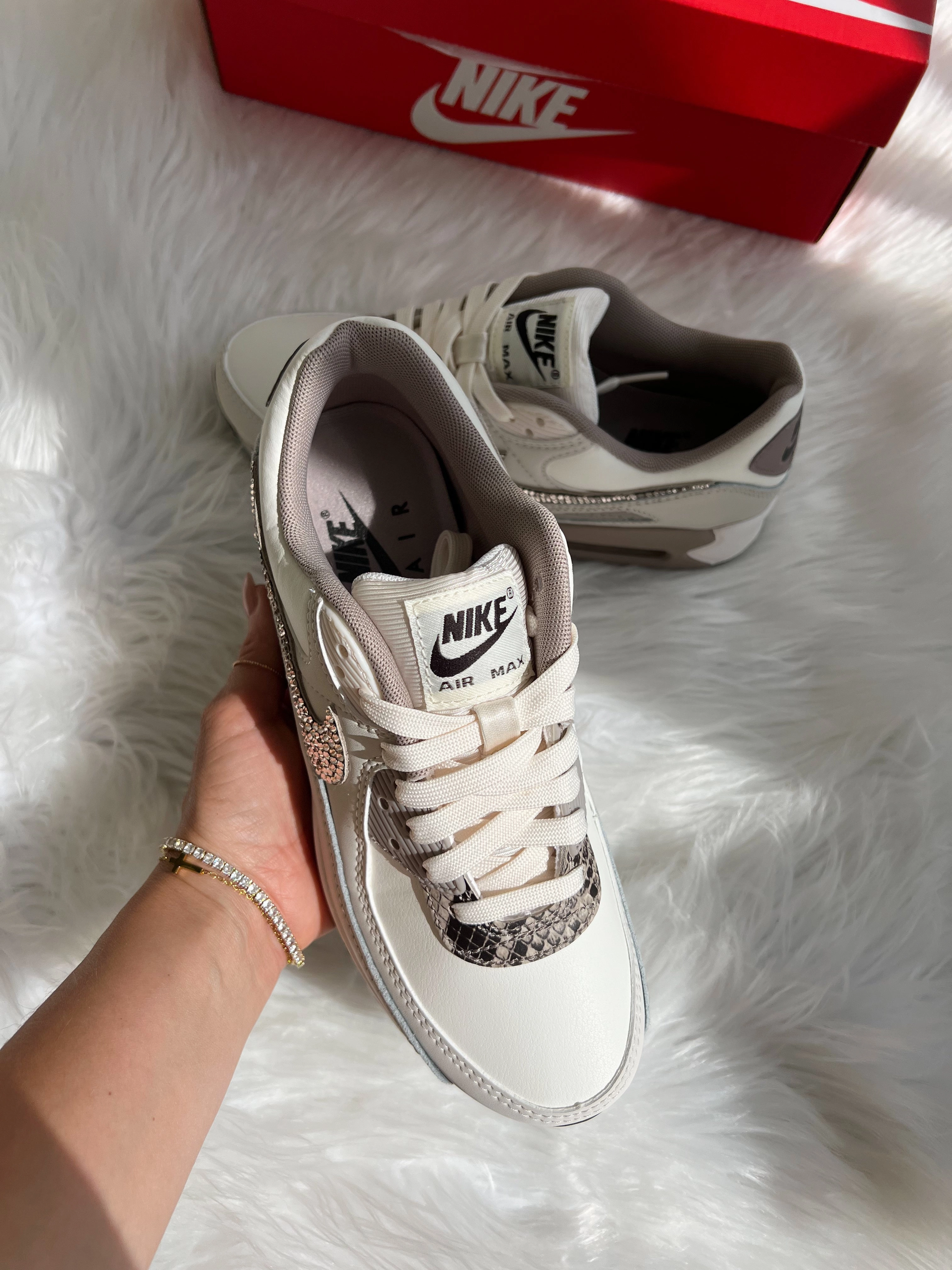 Everyday Wearability Neutral Animal Print Swarovski Womens Nike Air Max 90
