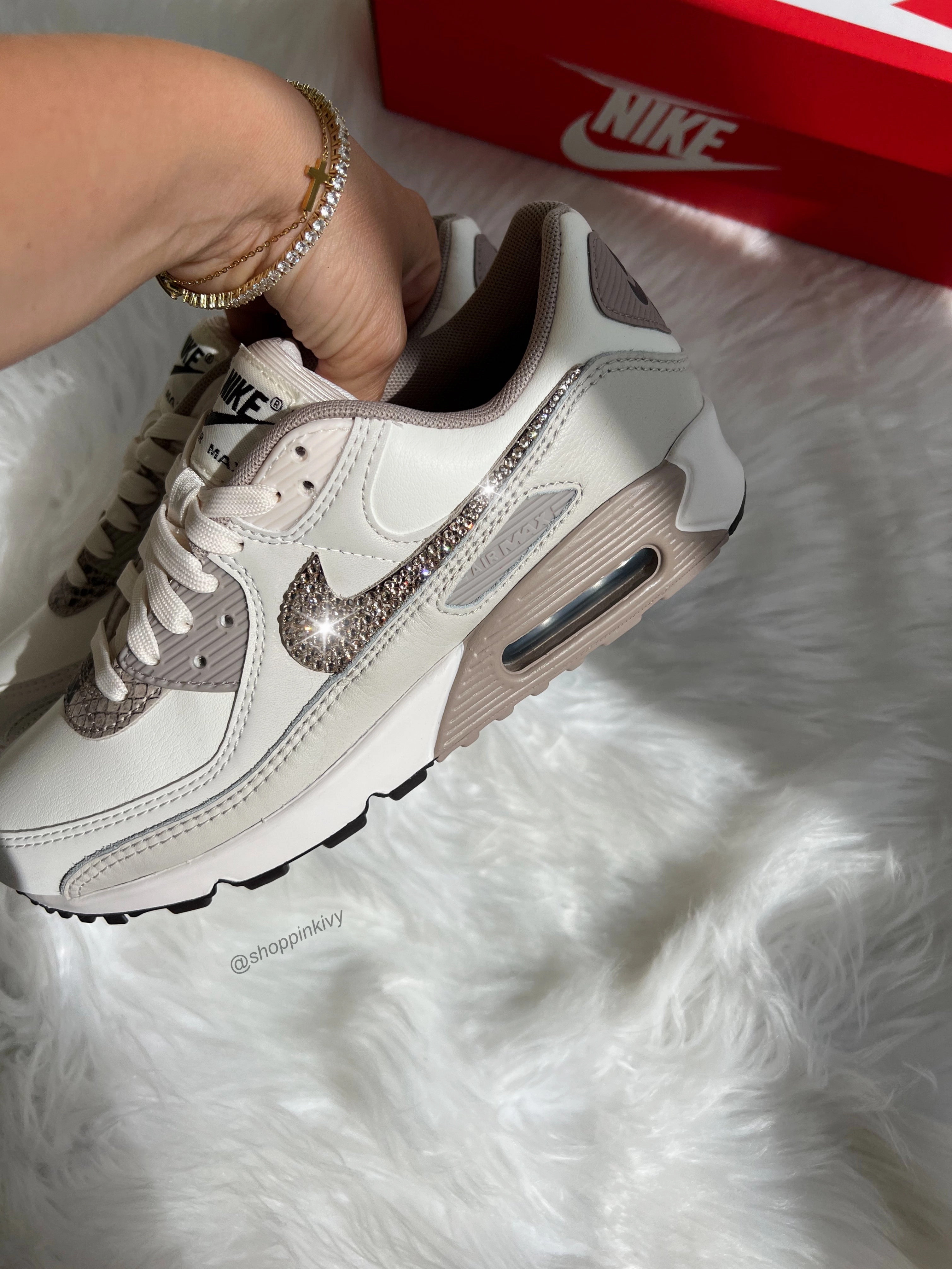 Neutral Animal Print Swarovski Womens Nike Air Max 90 MoistureWicking Guide Step