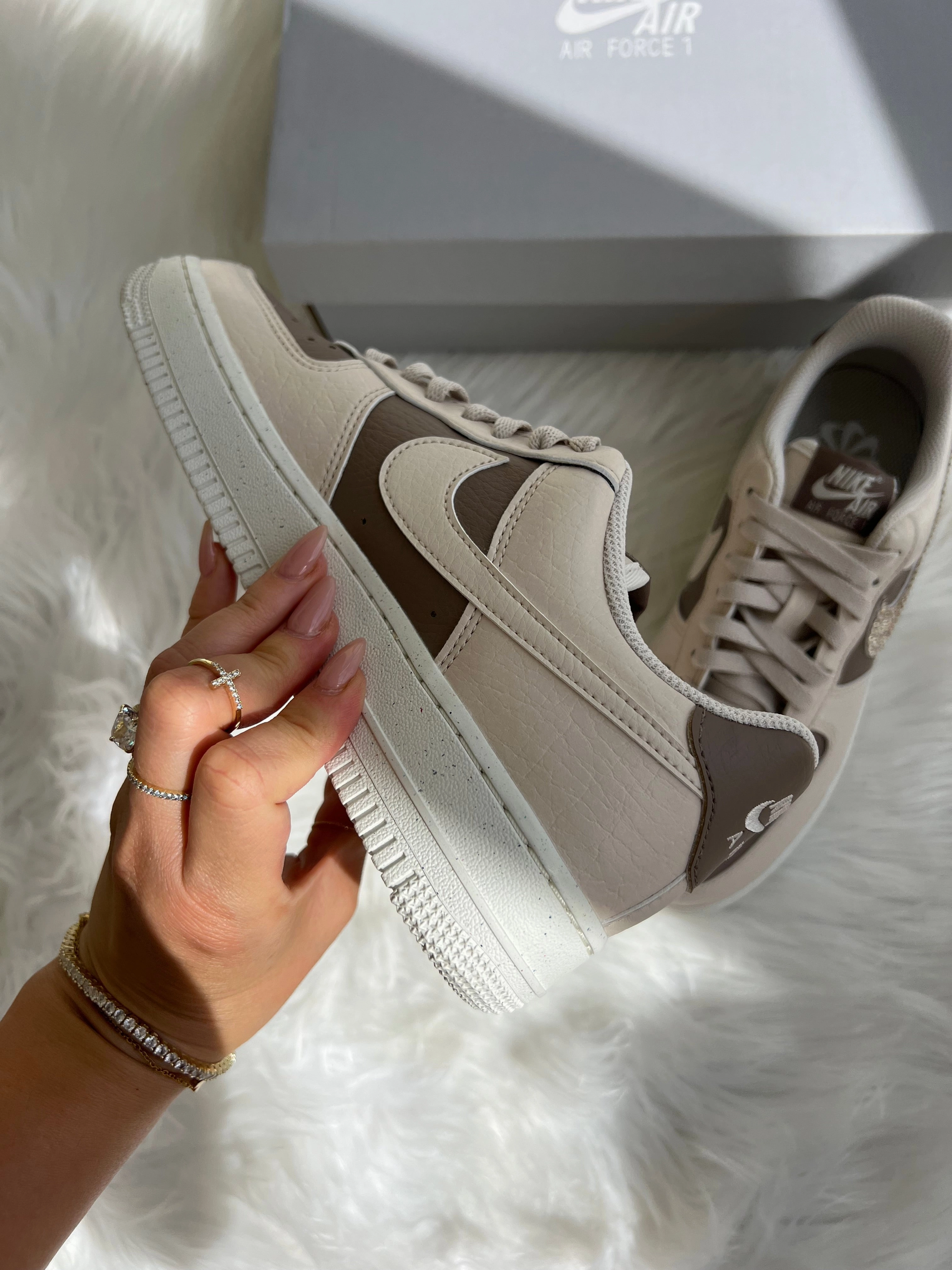Neutral Cafe Swarovski Womens Nike Air Force One Rock Jog Pull Tab
