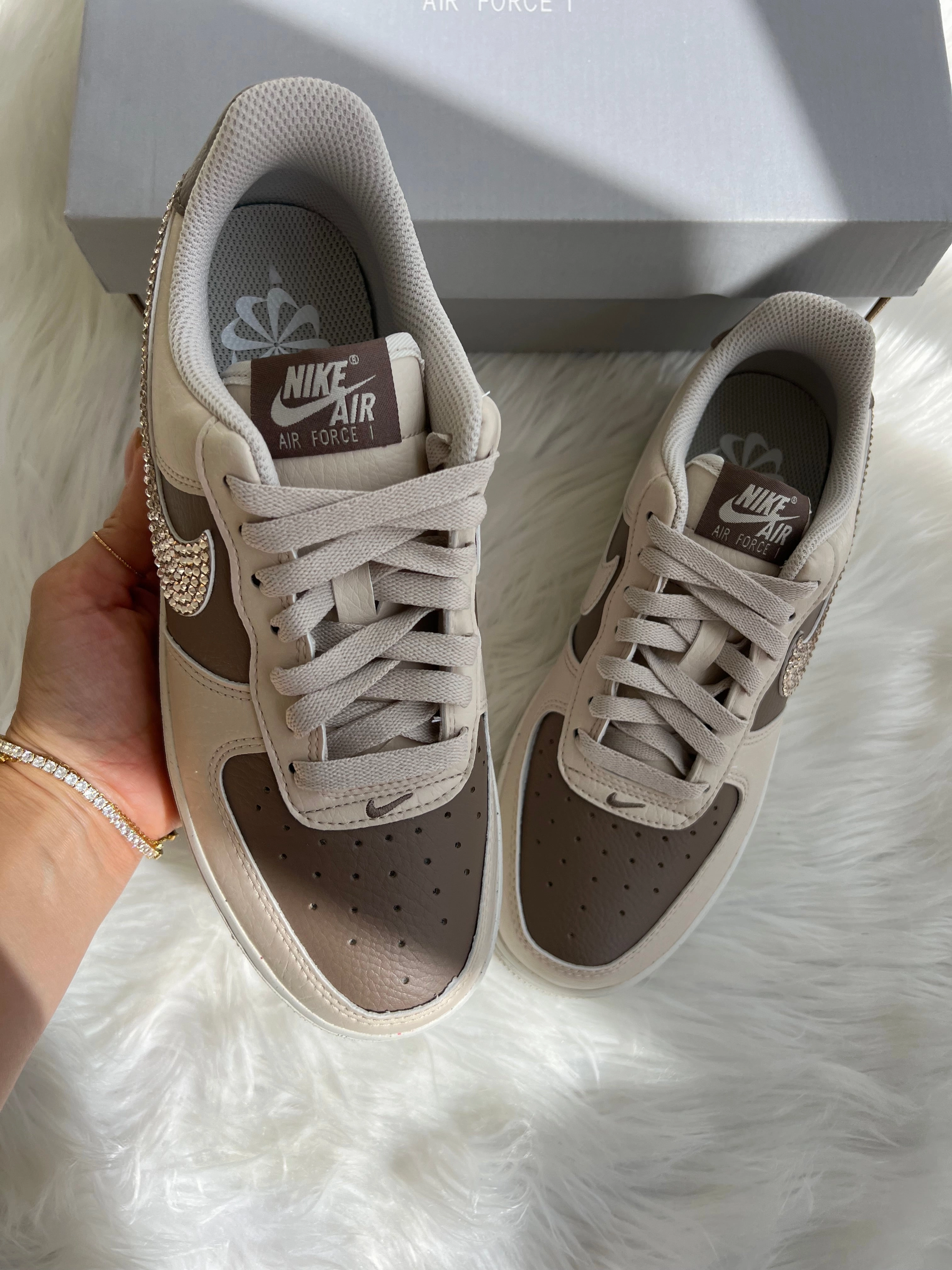 Neutral Cafe Swarovski Womens Nike Air Force One Style Neutral
