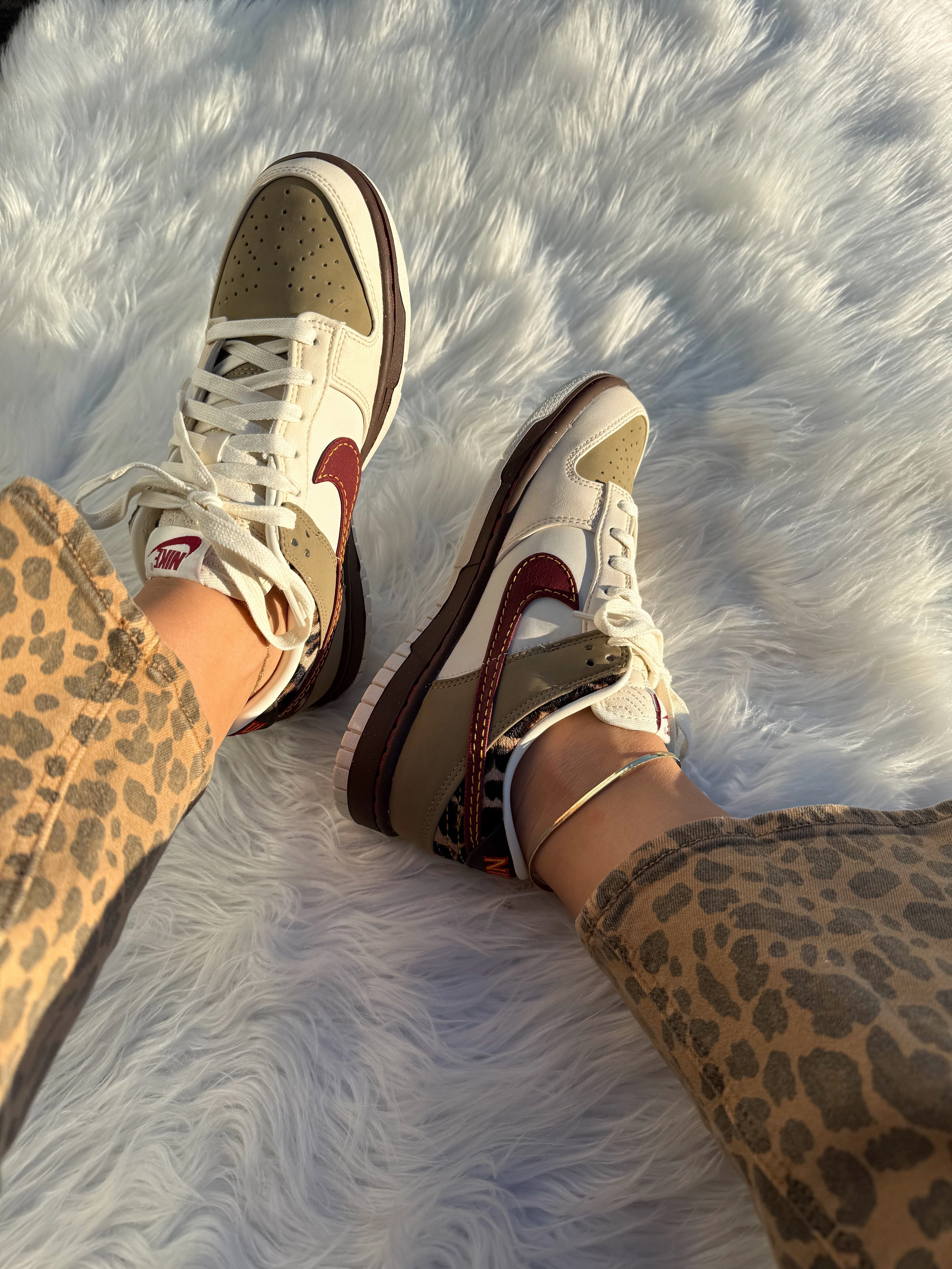 Durable Walk Clean Movement NEW FALL Leopard Khaki Swarovski Womens Nike Dunk Shoes