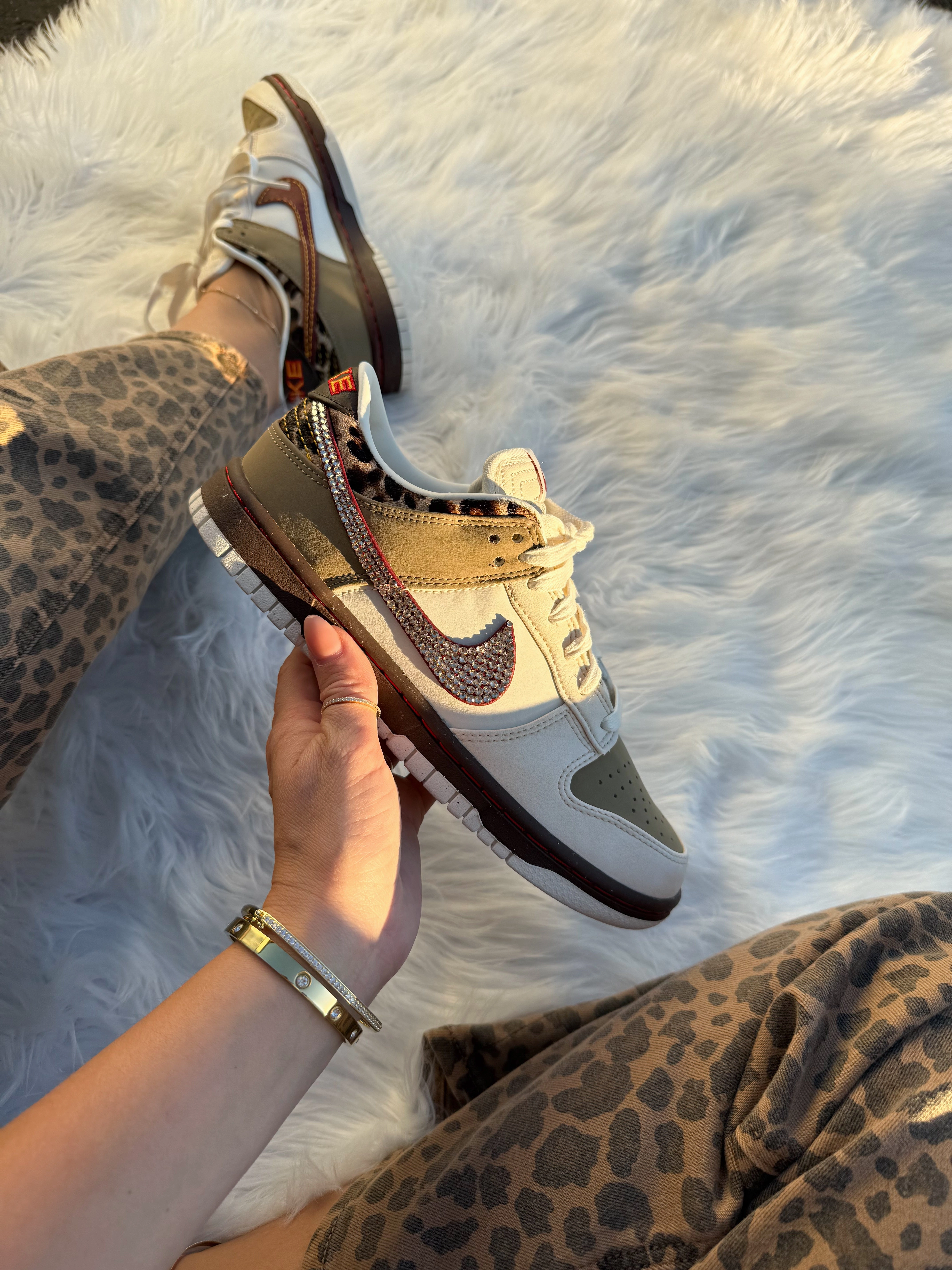 NEW FALL Leopard Khaki Swarovski Womens Nike Dunk Shoes Summit Run Ultra Run