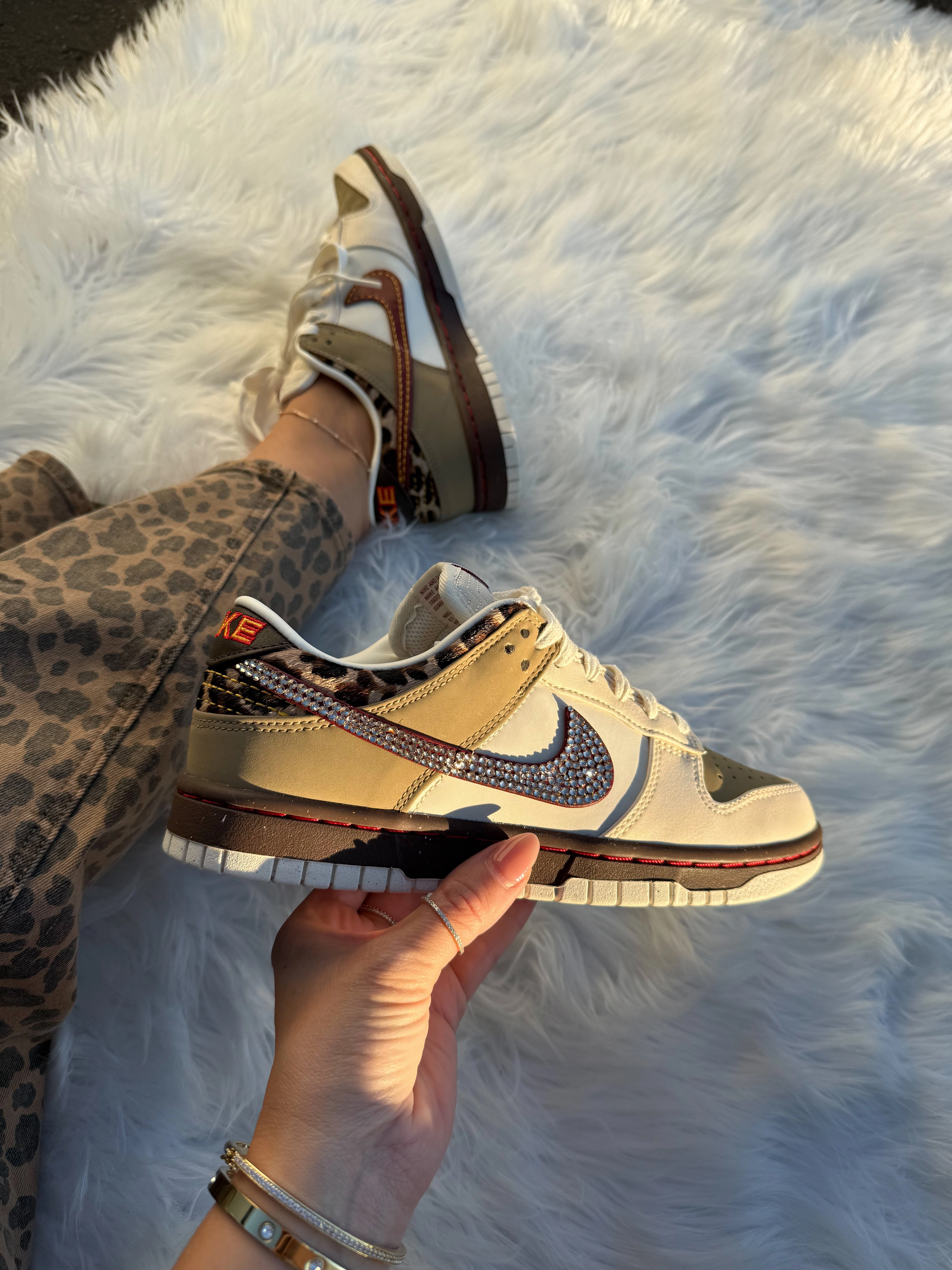 Cushioned Comfort Commuter Life NEW FALL Leopard Khaki Swarovski Womens Nike Dunk Shoes