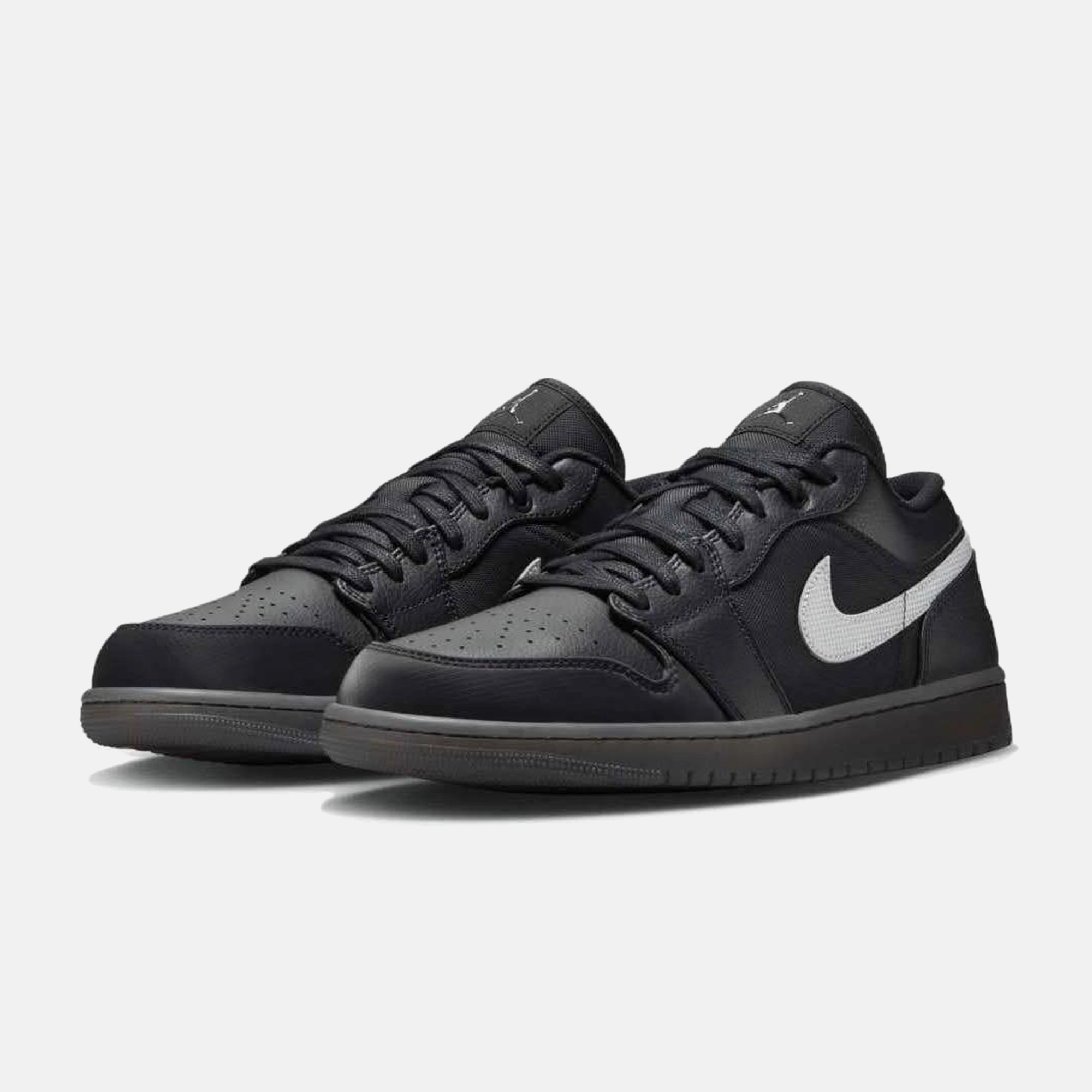 Nike Jordan 1 Low Black White Dark Smoke Grey (Reflective Swoosh) shoe style