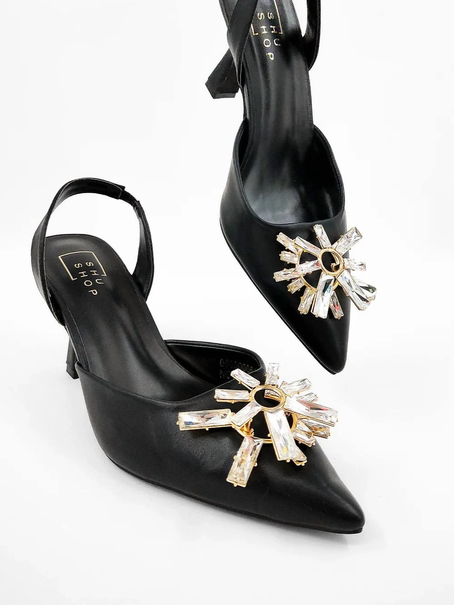 Noor Brooch Heels In Black Luxe Touch