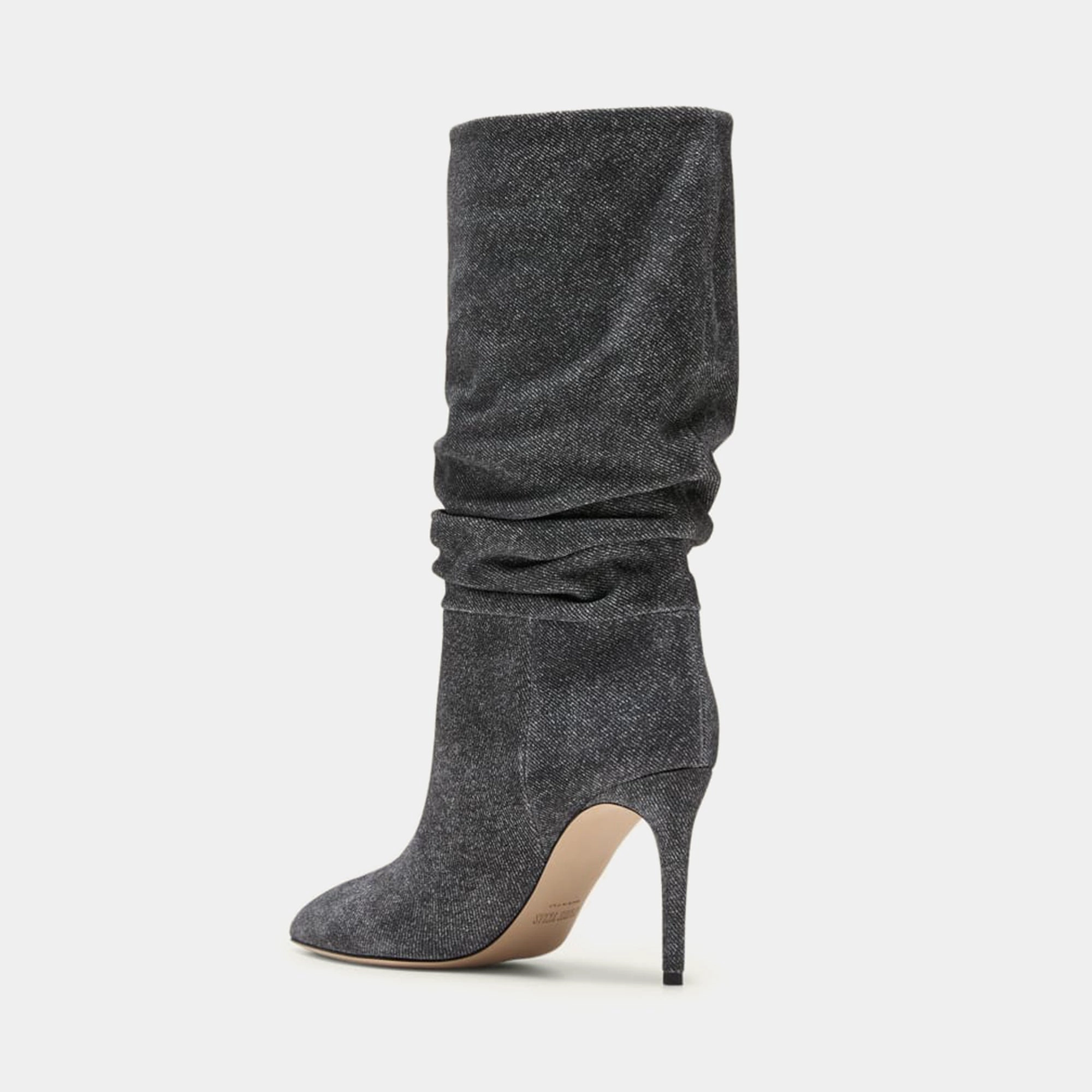 Paris Texas Slouchy Boot Heel 85 Calf Suede Denim Effect - Black Premium Protection