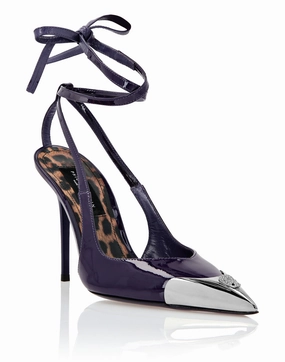 Korean Chic Patent Leather Decollete Hi-Heels Crystal Skull