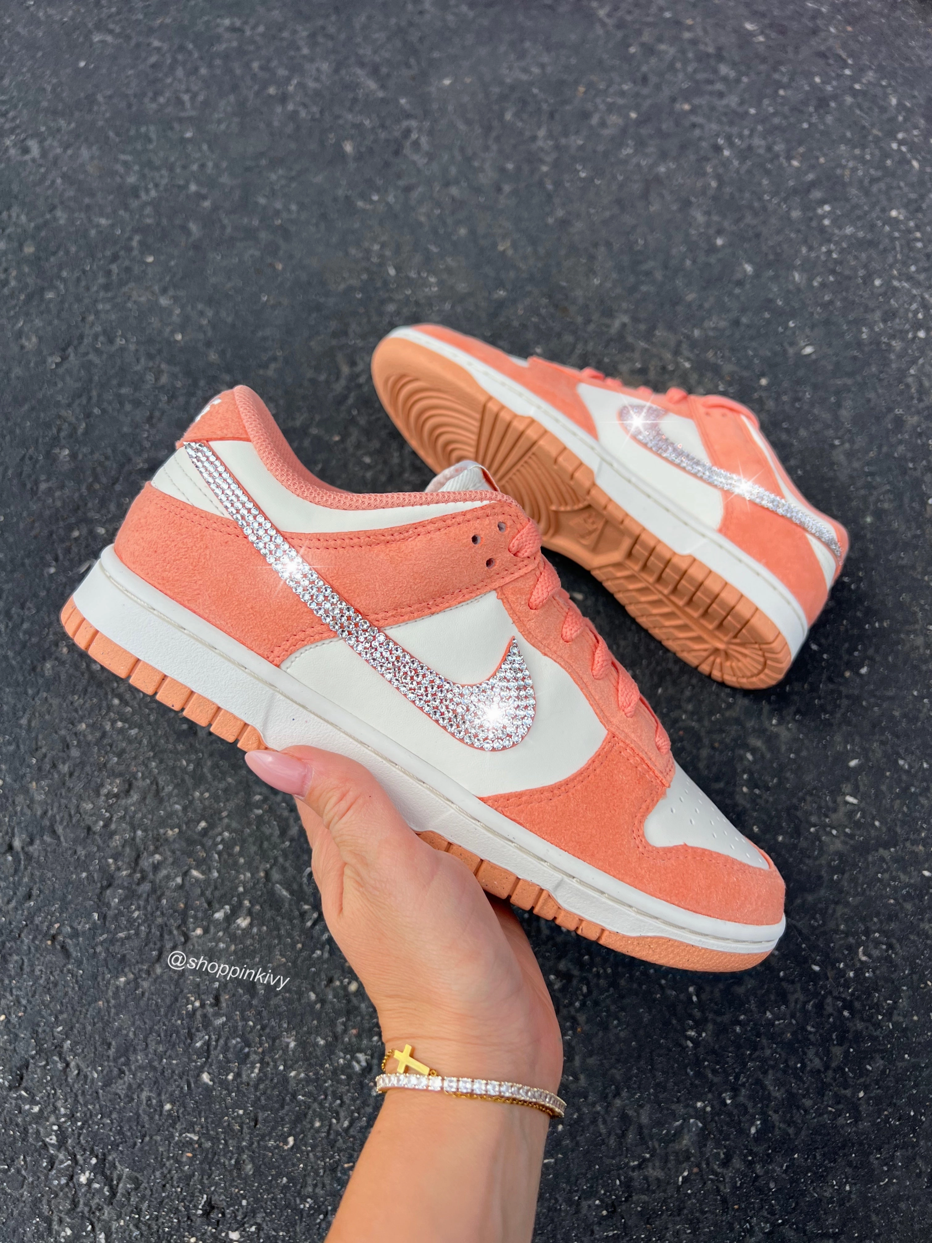 Peach Suede Swarovski Womens Nike Dunk Shoes Comfortable Soles