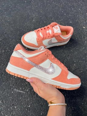 Running Inspired Peach Suede Swarovski Womens Nike Dunk Shoes