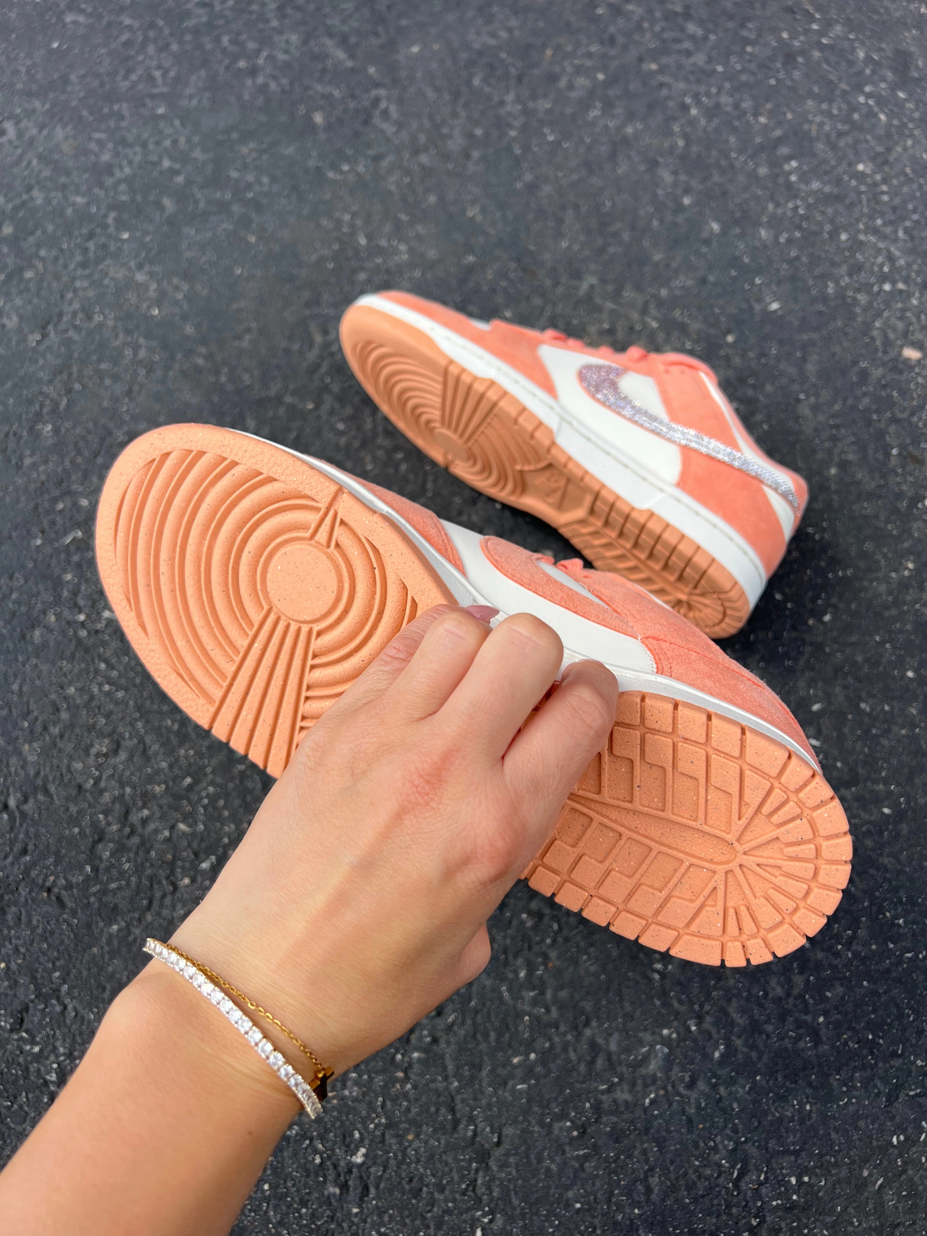 Peach Suede Swarovski Womens Nike Dunk Shoes All Day Wear Trendy pick