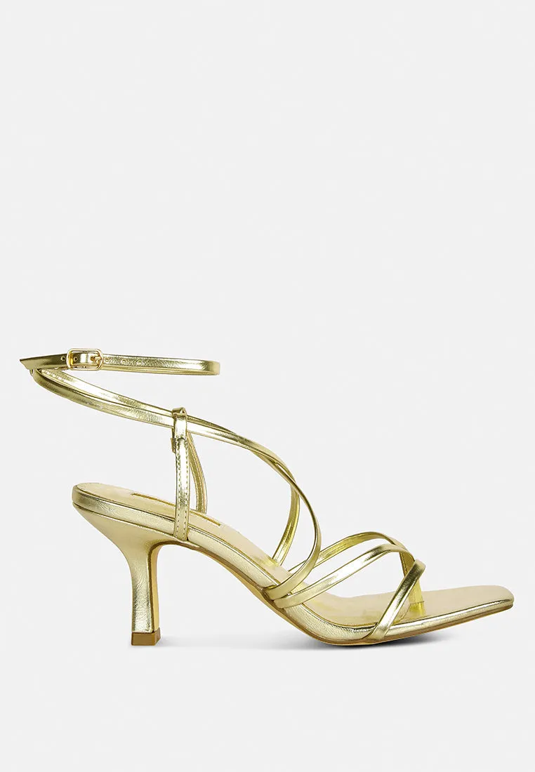 French Glow peri peri faux leather strappy heels