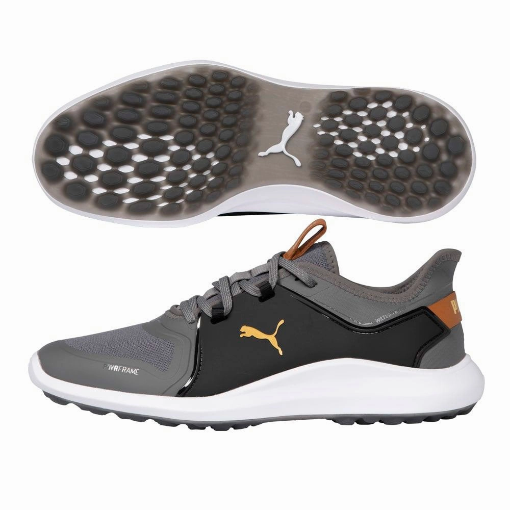 PUMA Ignite Fasten8 Spikeless Golf Shoes Quiet Shade/Gold/Black - 21 Men Quick Turn