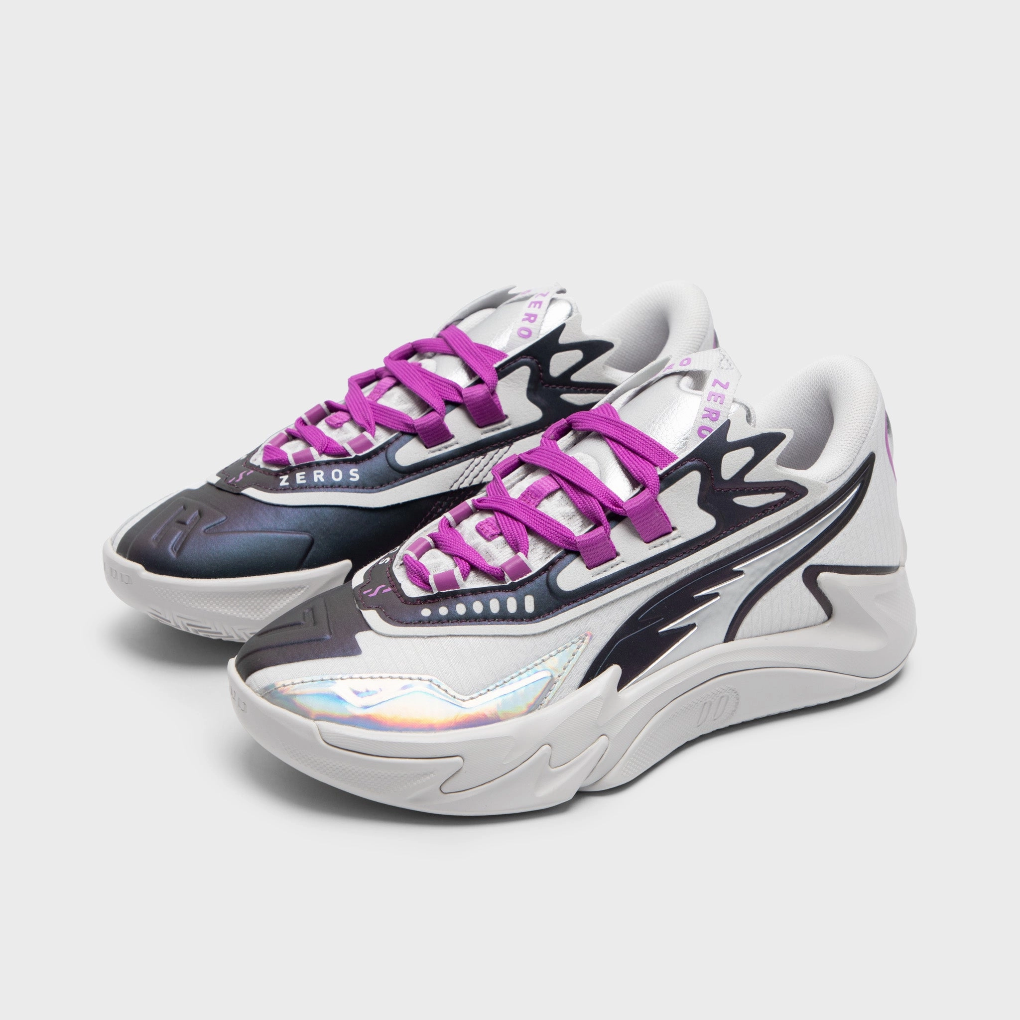 PUMA Juniors' Scoot Zeros II "Sterling" Feather Gray / Wild Berry Vertical Leap Enhancement Toe Cap