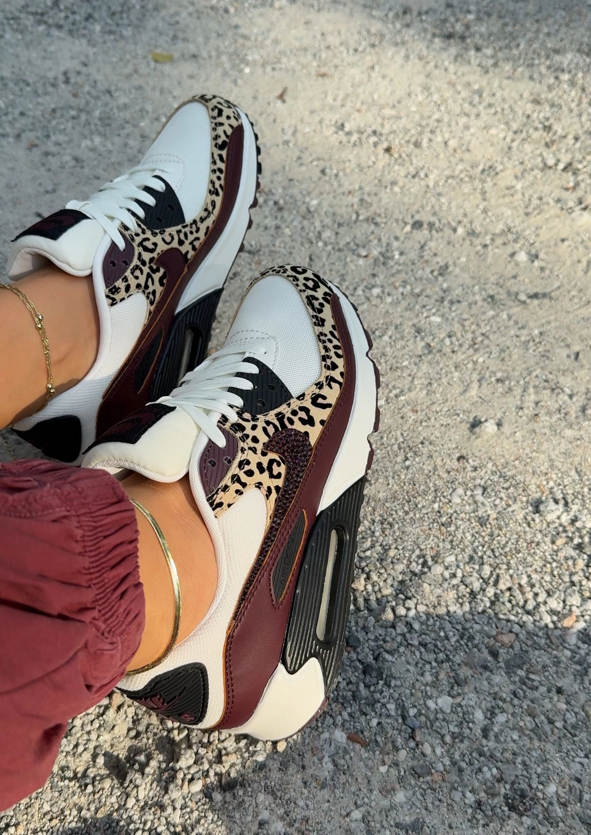 RARE Fall Leopard Animal Print Swarovski Womens Nike Air Max 90 Light Sole