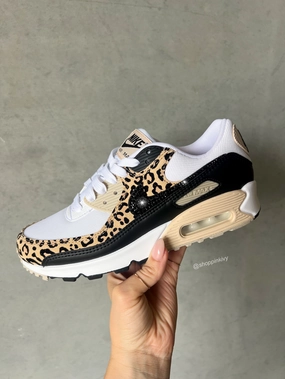 RARE Leopard Animal Print Swarovski Womens Nike Air Max 90 Casual Style Shoes