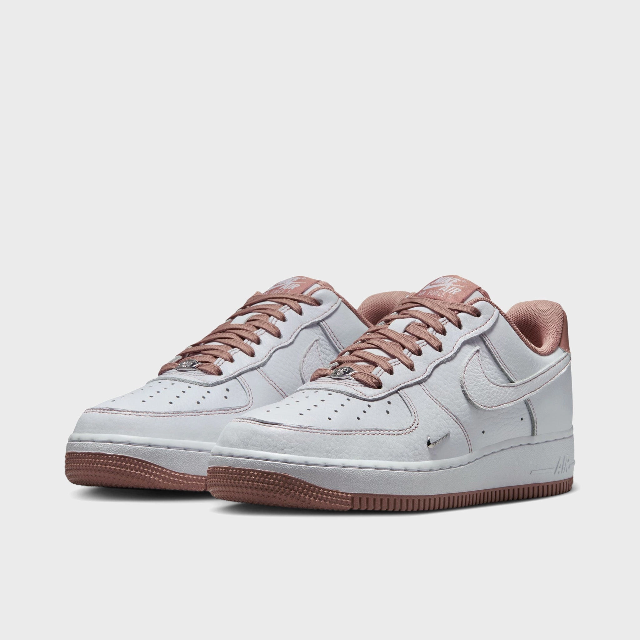 Nike Women's Air Force 1 '07 Mini Jewel White / Particle Pink - Metallic Silver Stretch Material