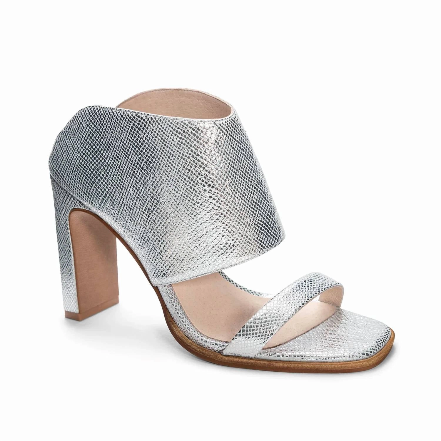 Women's Scaly Metallic Slide With Ankle Cuff In Silver Black Spark Sophisticated Pumps