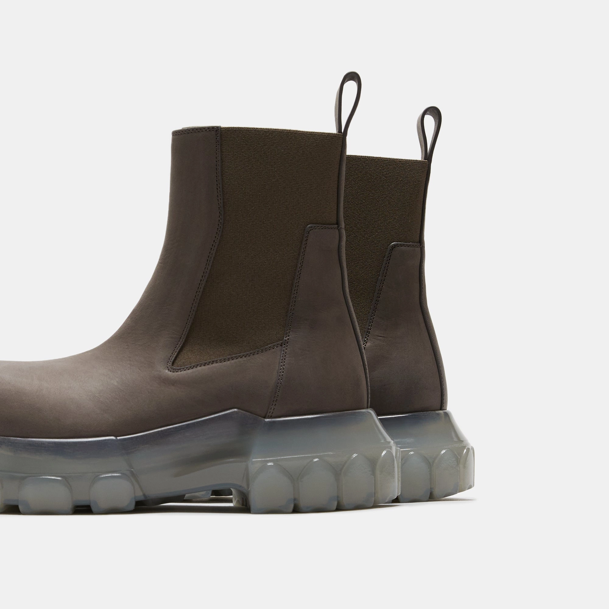 Rugged Built Mountain Climber Rick Owens Stivali Pelle Beatle Bozo Tractor - Dust / Clear