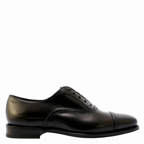 Workplace Style Business Leather Shoes Salvatore Ferragamo Men's Black Cap Toe Oxford Shoes