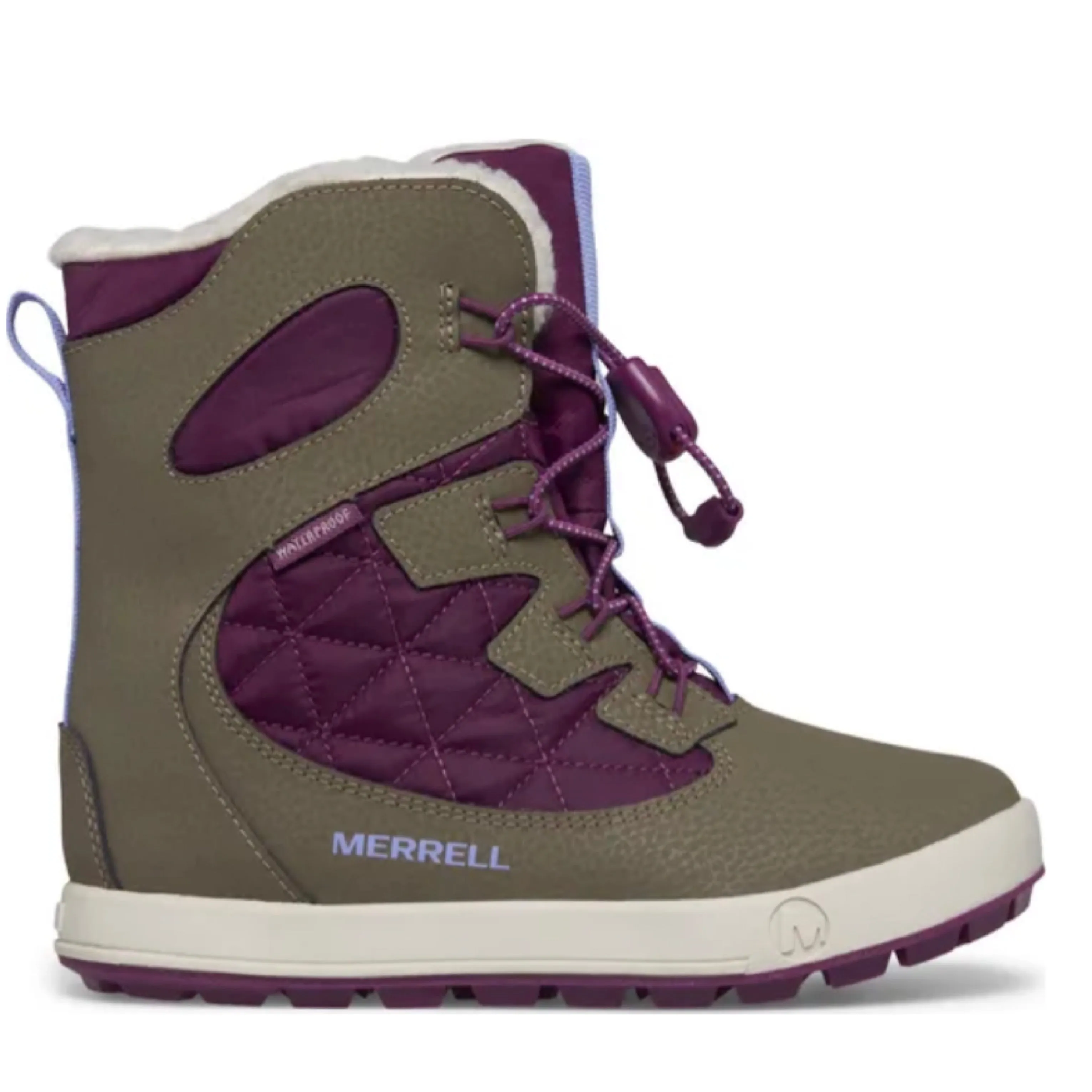 Cushioned Merrell Truffle/ Plum Cozy Snow Bank 4.0 Childrens/Youth Waterproof Snow Boot