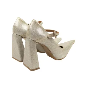 Evening Footwear Standout Look BLOCK HEEL MARY JANE SILVER HEELS