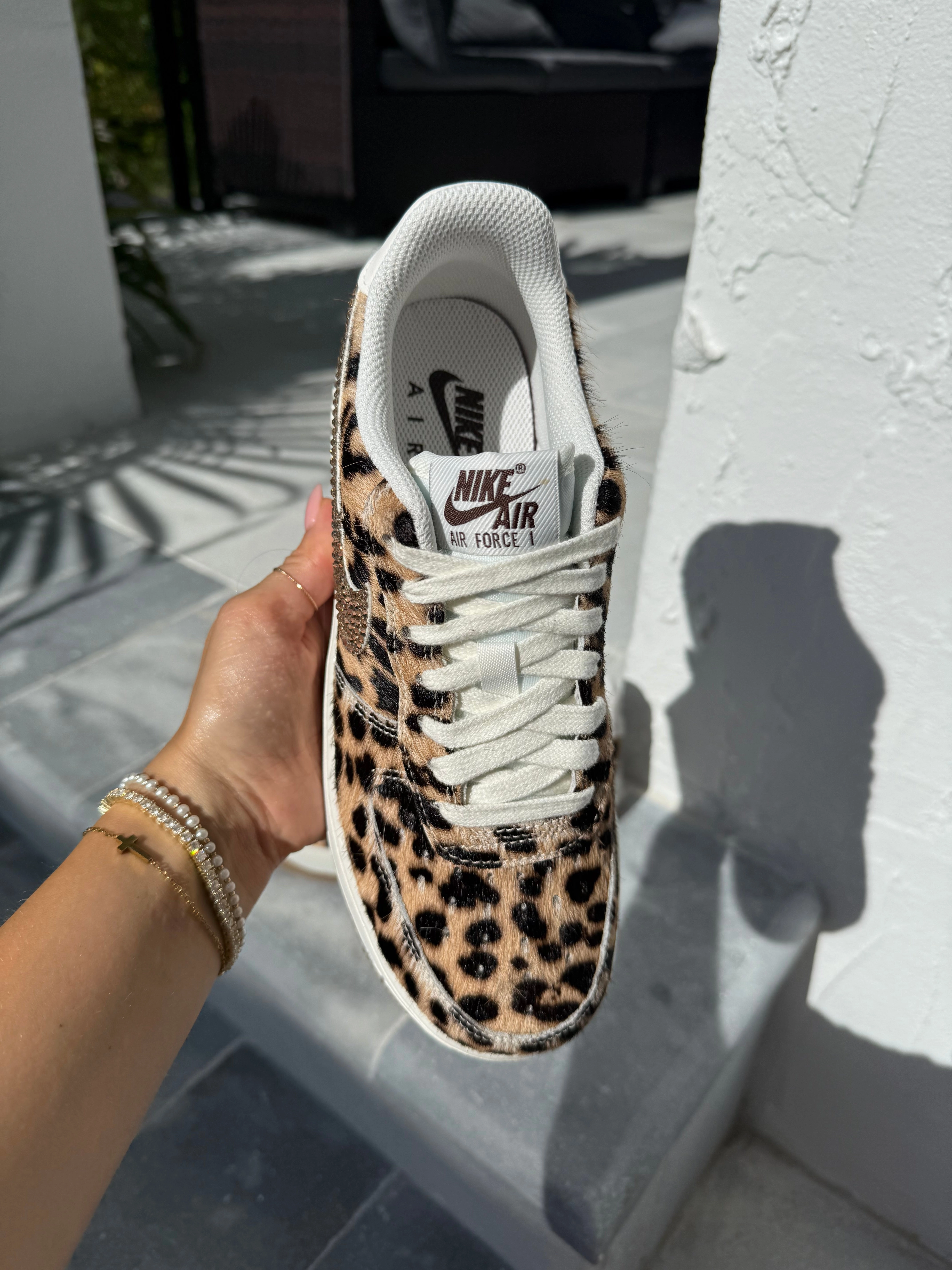 No Effort foldable Special Edition Leopard Swarovski Womens Nike Air Force One