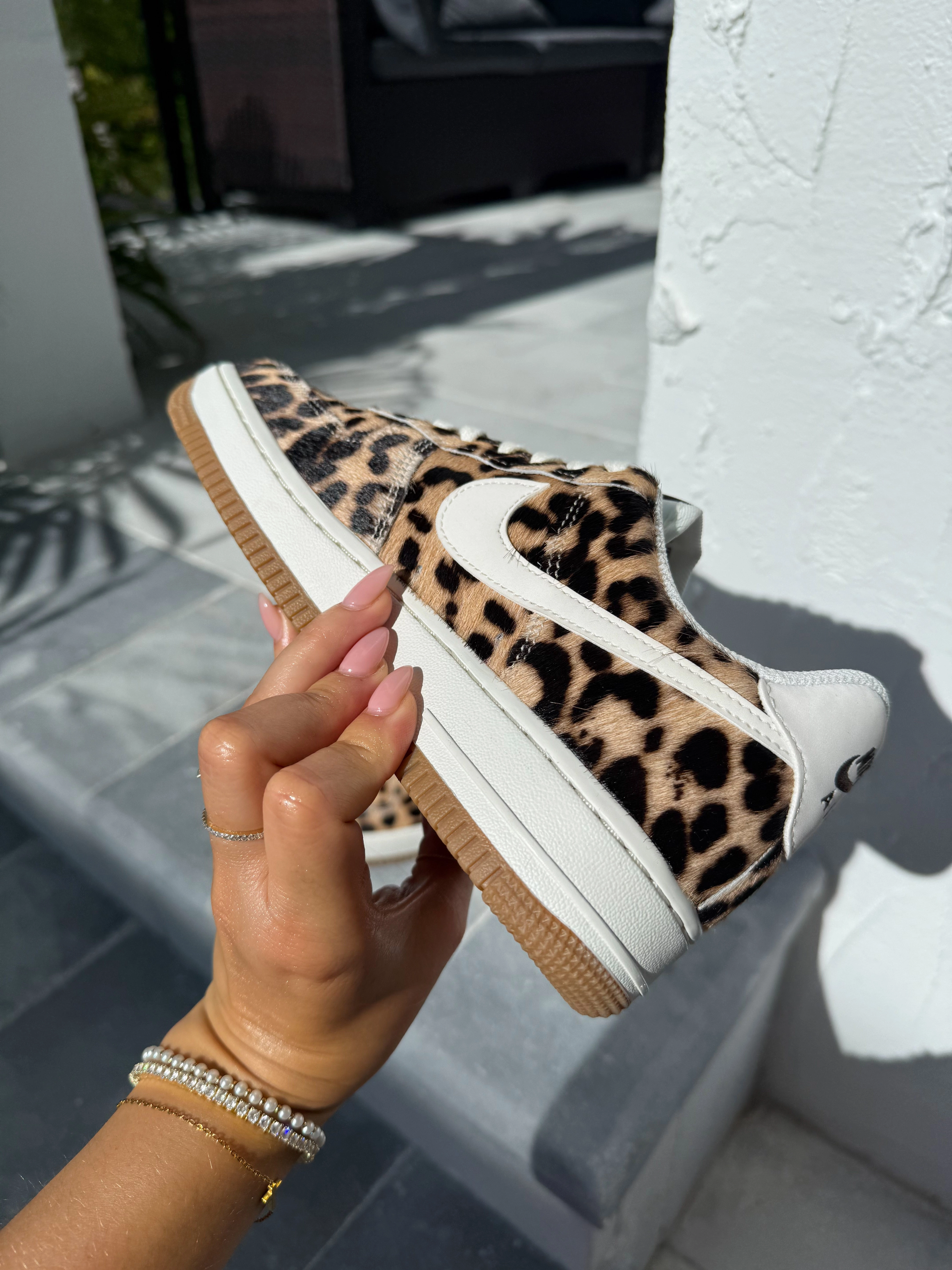 Special Edition Leopard Swarovski Womens Nike Air Force One Natural Support Friend Pace