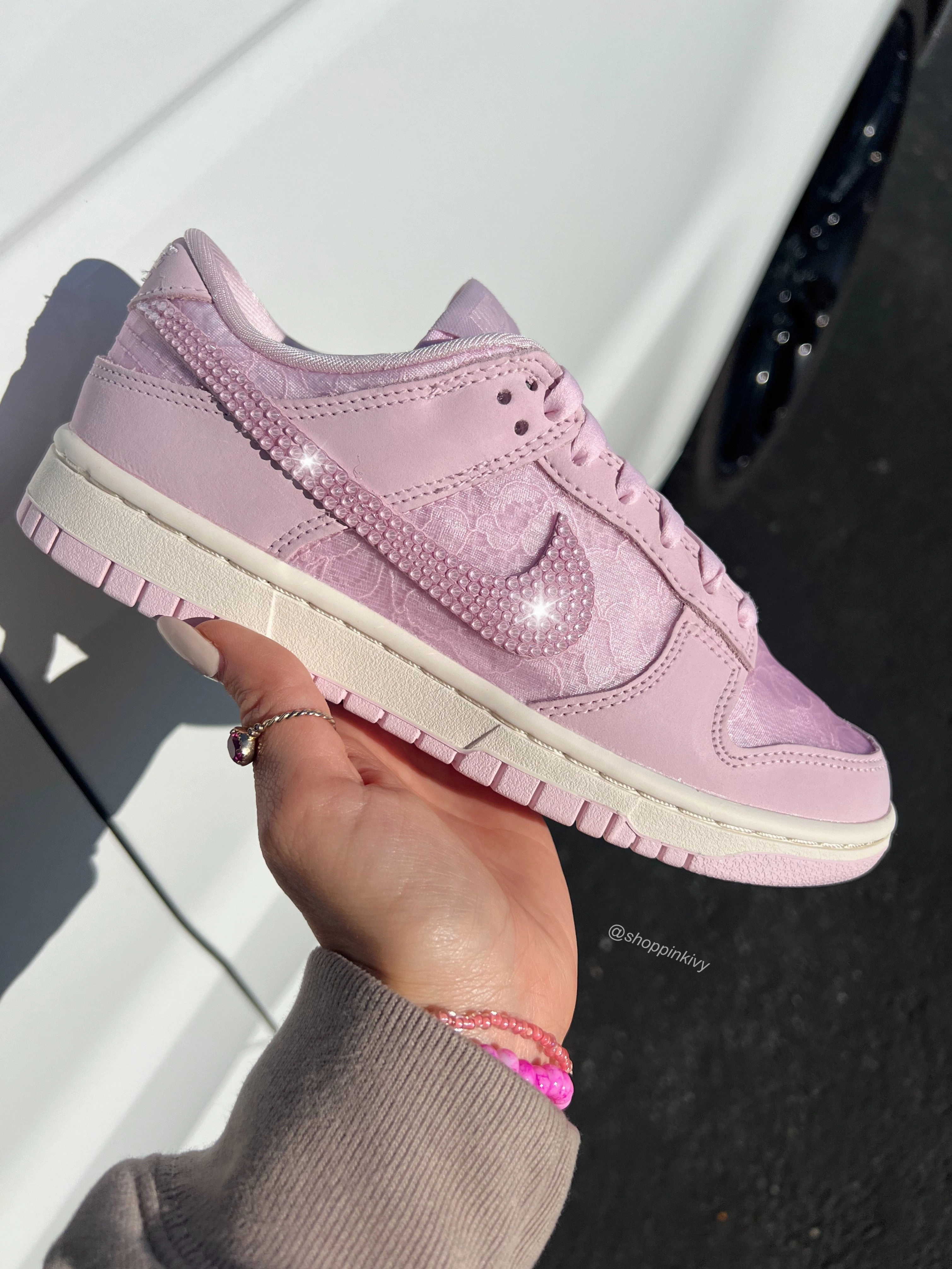 Pink Lace Special Edition Swarovski Womens Nike Dunk Shoes Ultra Soft Collar Padding