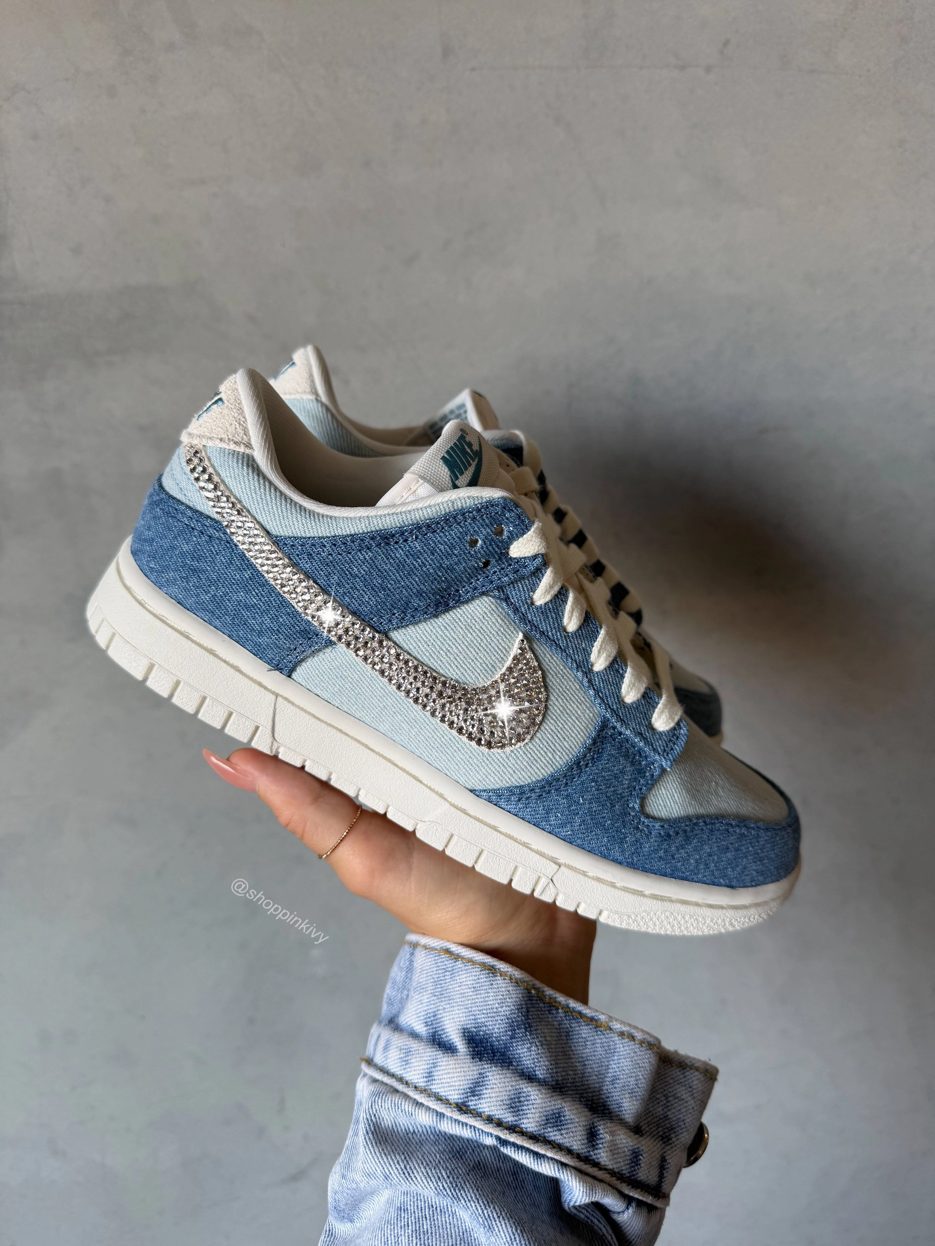 Special Edition Denim Swarovski Womens Nike Dunk Shoes Tidy Style Elastic Sides