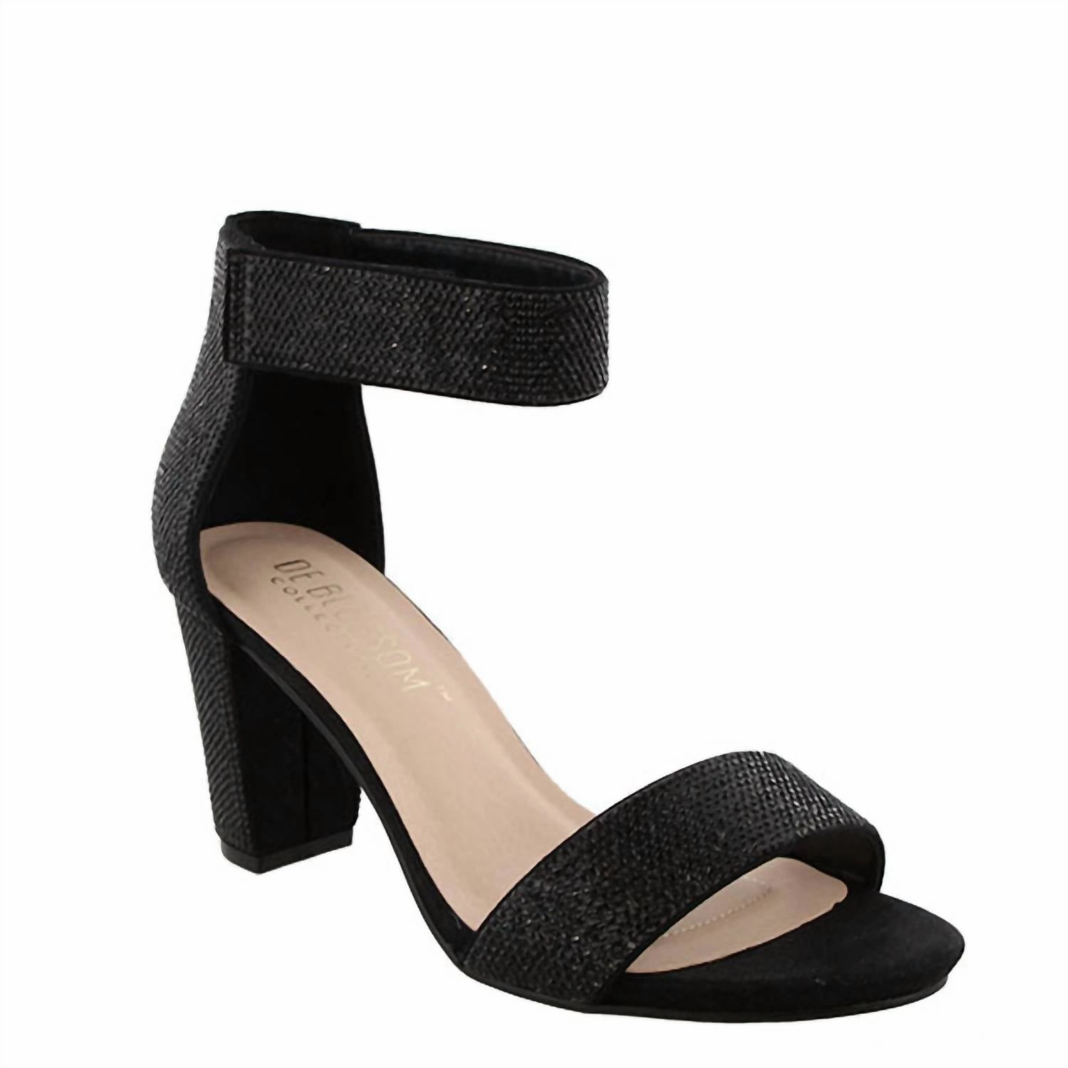 Stand Tall Women's Nicky 4 Velcro Strap Heel In Black Shimmer