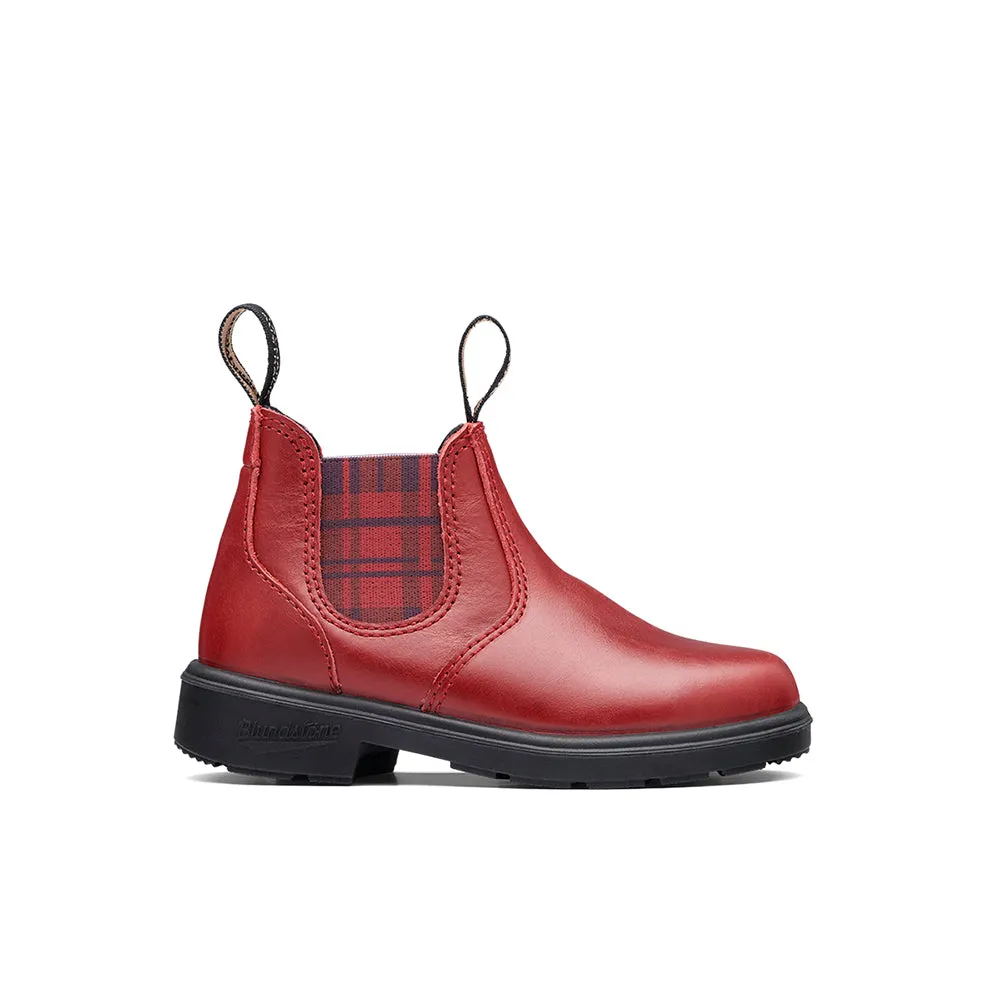 Blundstone Red With Burgundy Tartan Elastic Kids' Boot High-Top Style Deep Tread