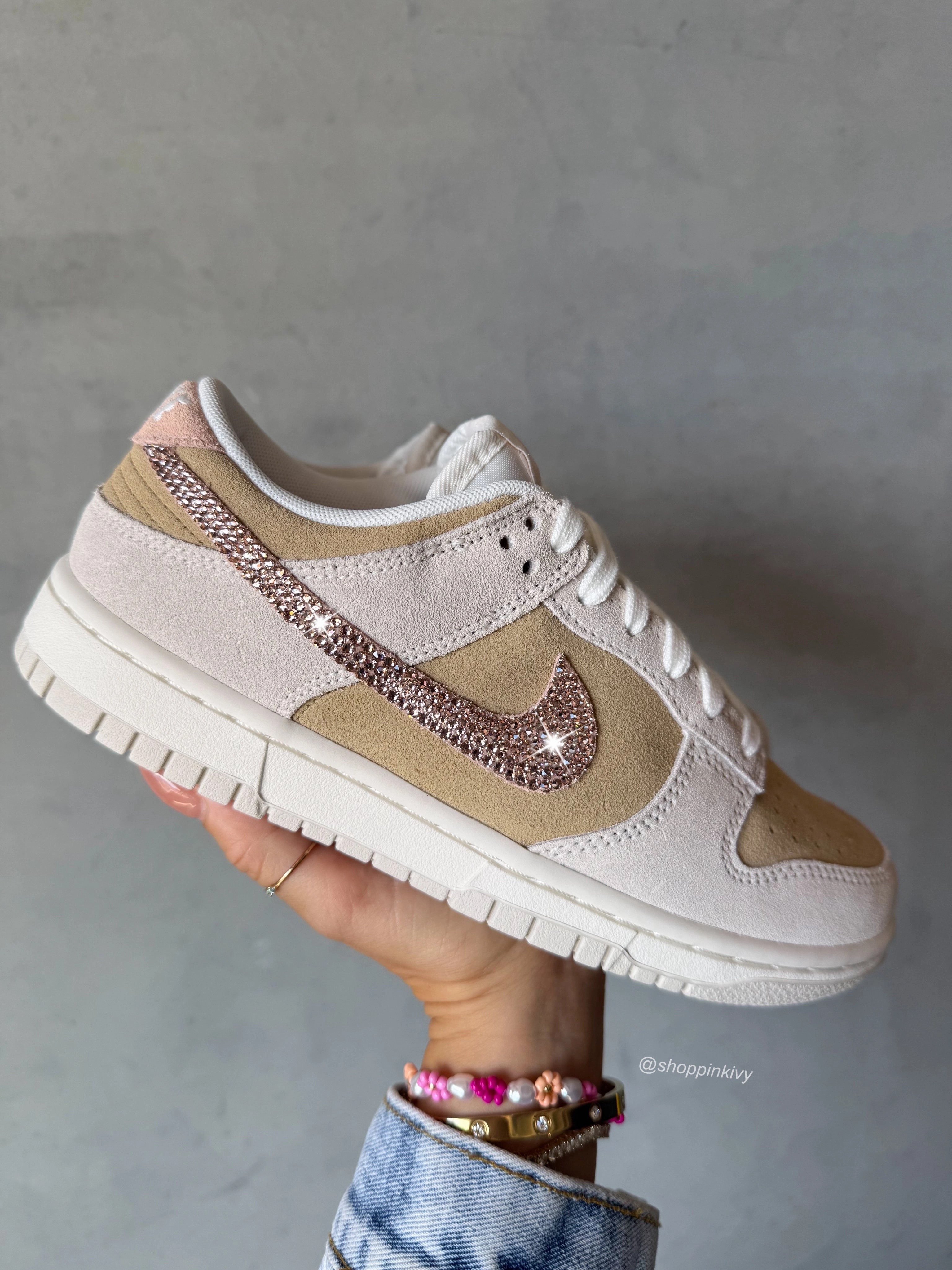 Easy Routine Child Hike ?NEW? Neutral Sand Pink Swarovski Womens Nike Dunk Shoes