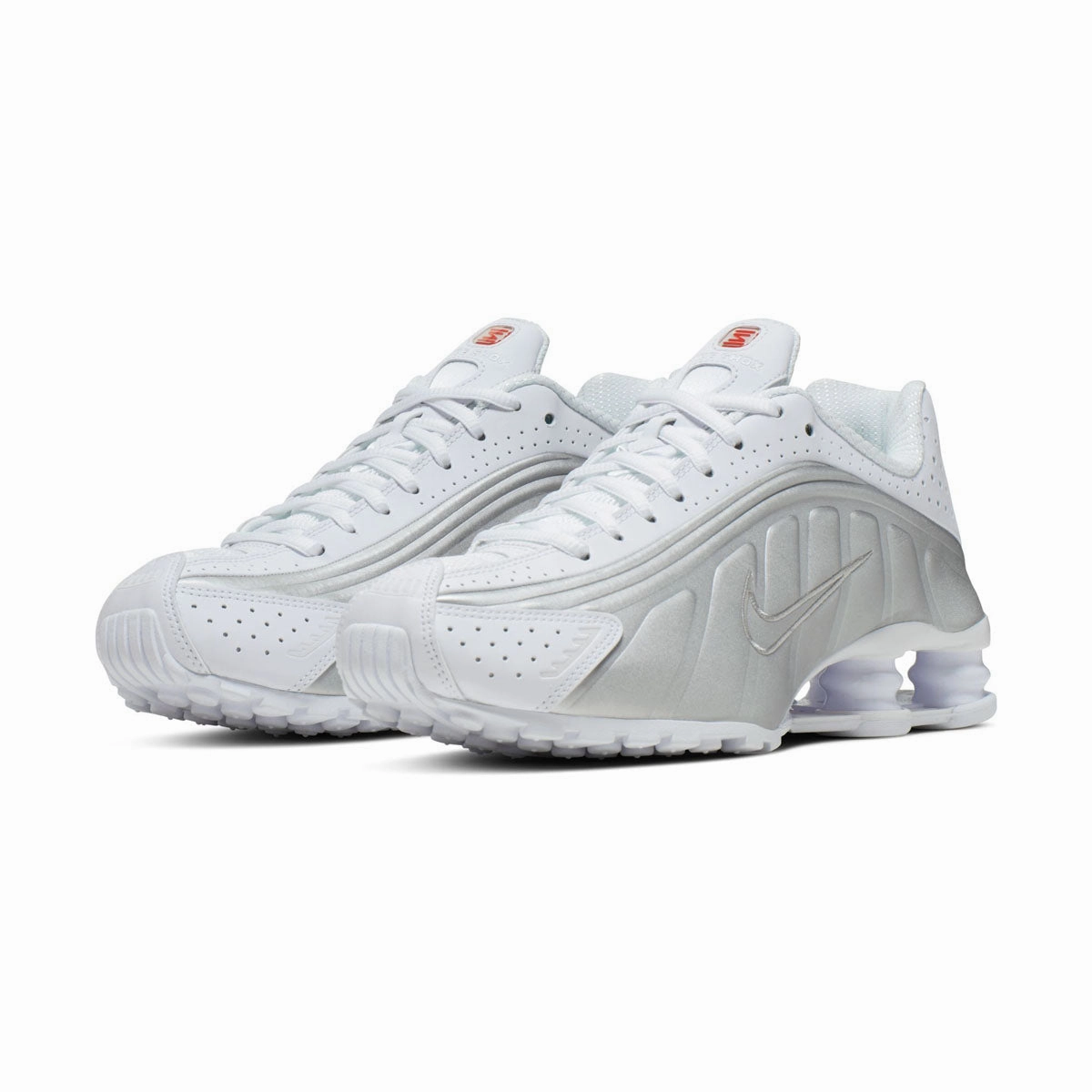 cross - training gear Color Variety Nike Shox R4 'White Metallic Silver' Women's Shoes