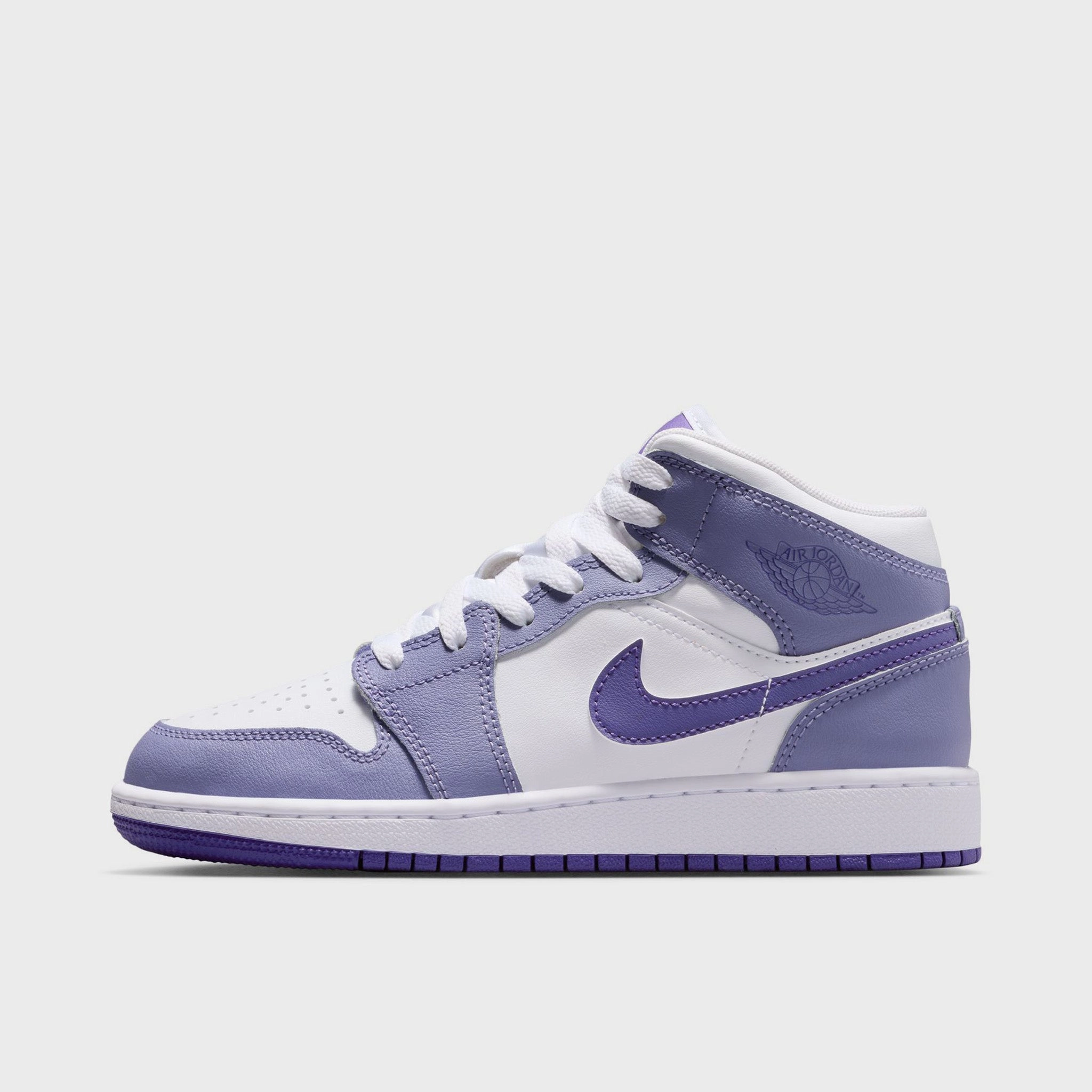 Reinforced Tension Band Compression Zoned Cushioning Jordan 1 Mid GS Dusty Amethyst / Court Purple - White