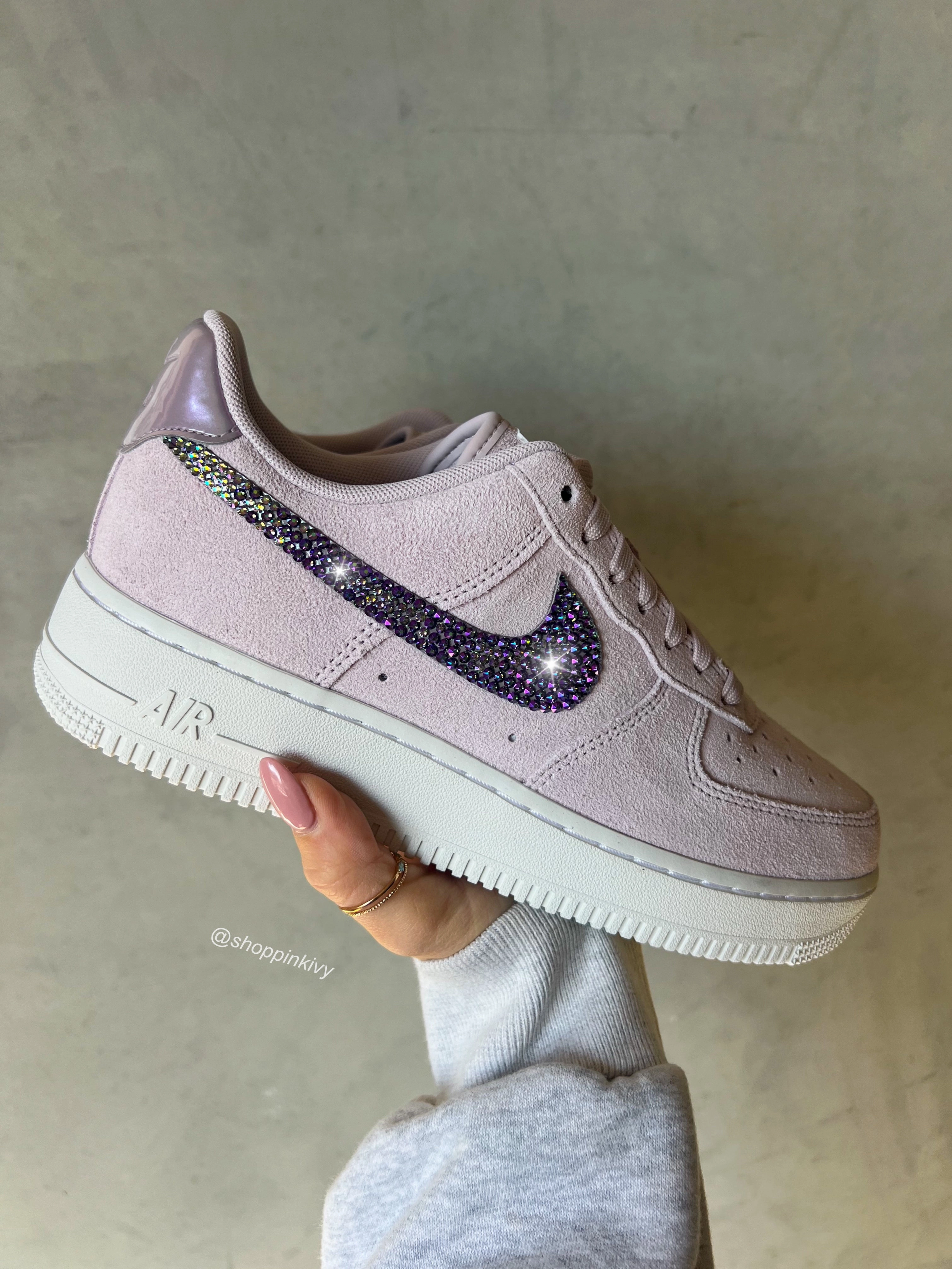 Studded Trim Rock Path Lilac Iridescent Suede Swarovski Womens Nike Air Force One