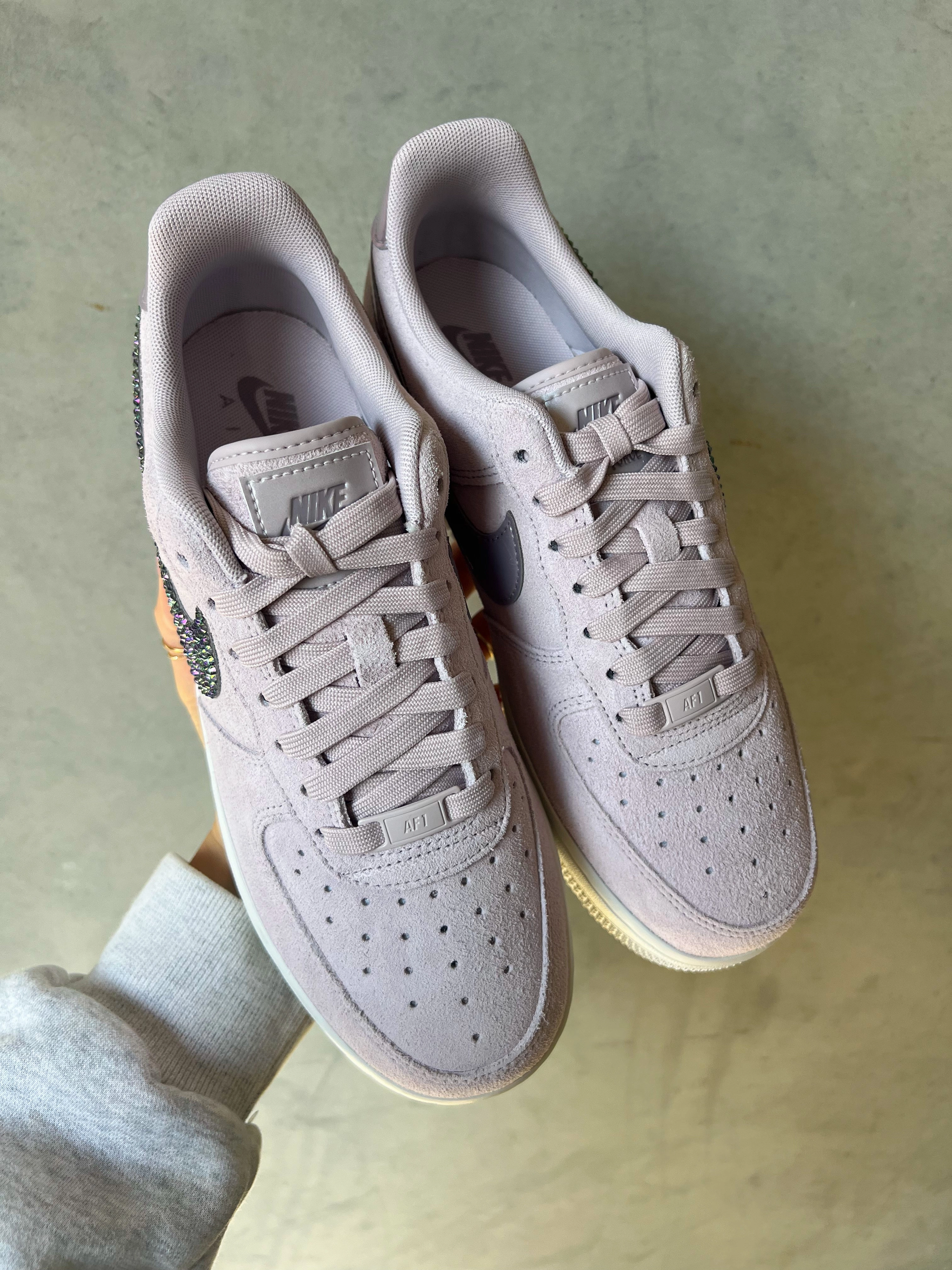 Lilac Iridescent Suede Swarovski Womens Nike Air Force One Breathable mesh design Light cushion