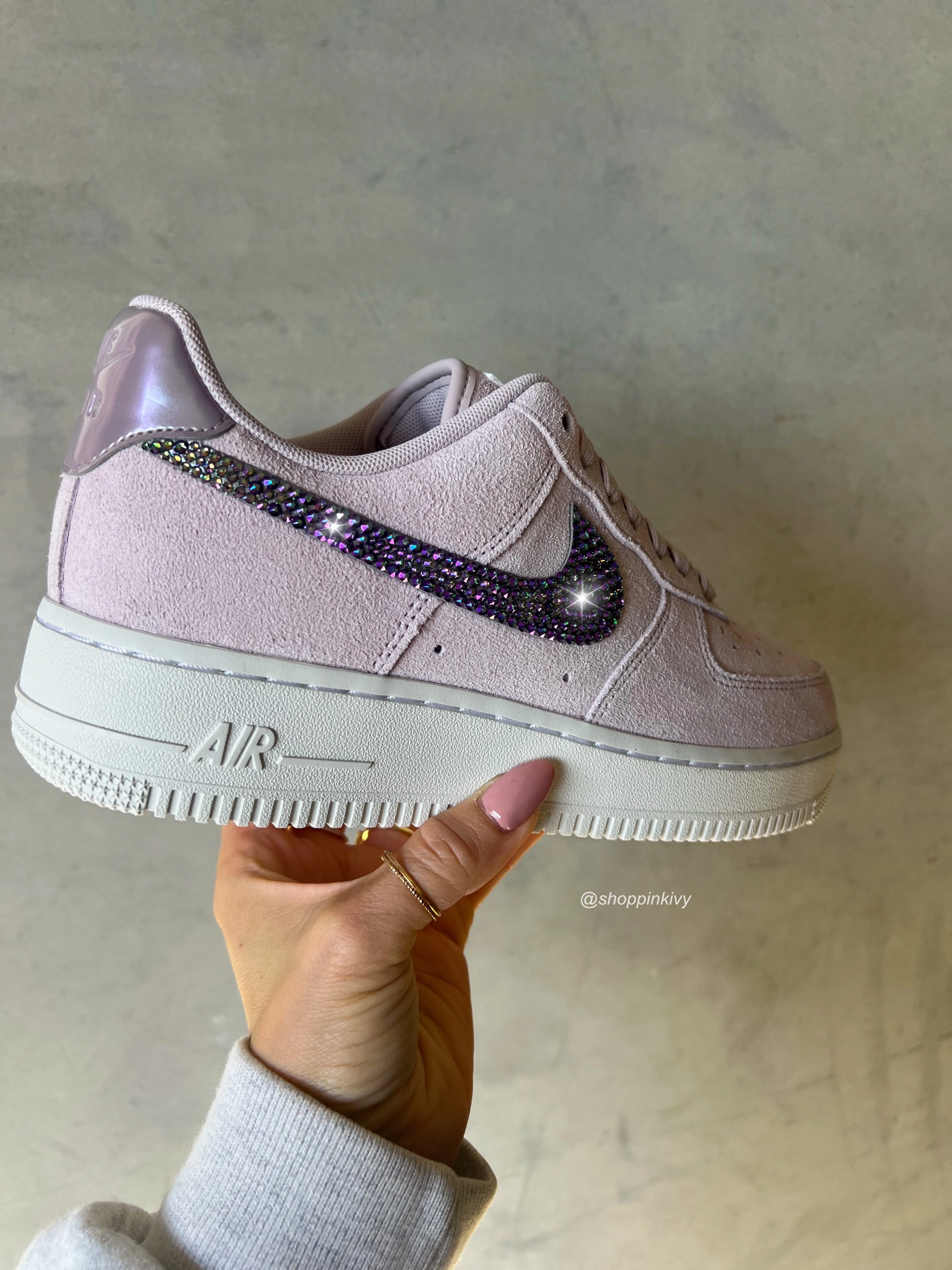Day-Long Wear All Gender Fit Lilac Iridescent Suede Swarovski Womens Nike Air Force One