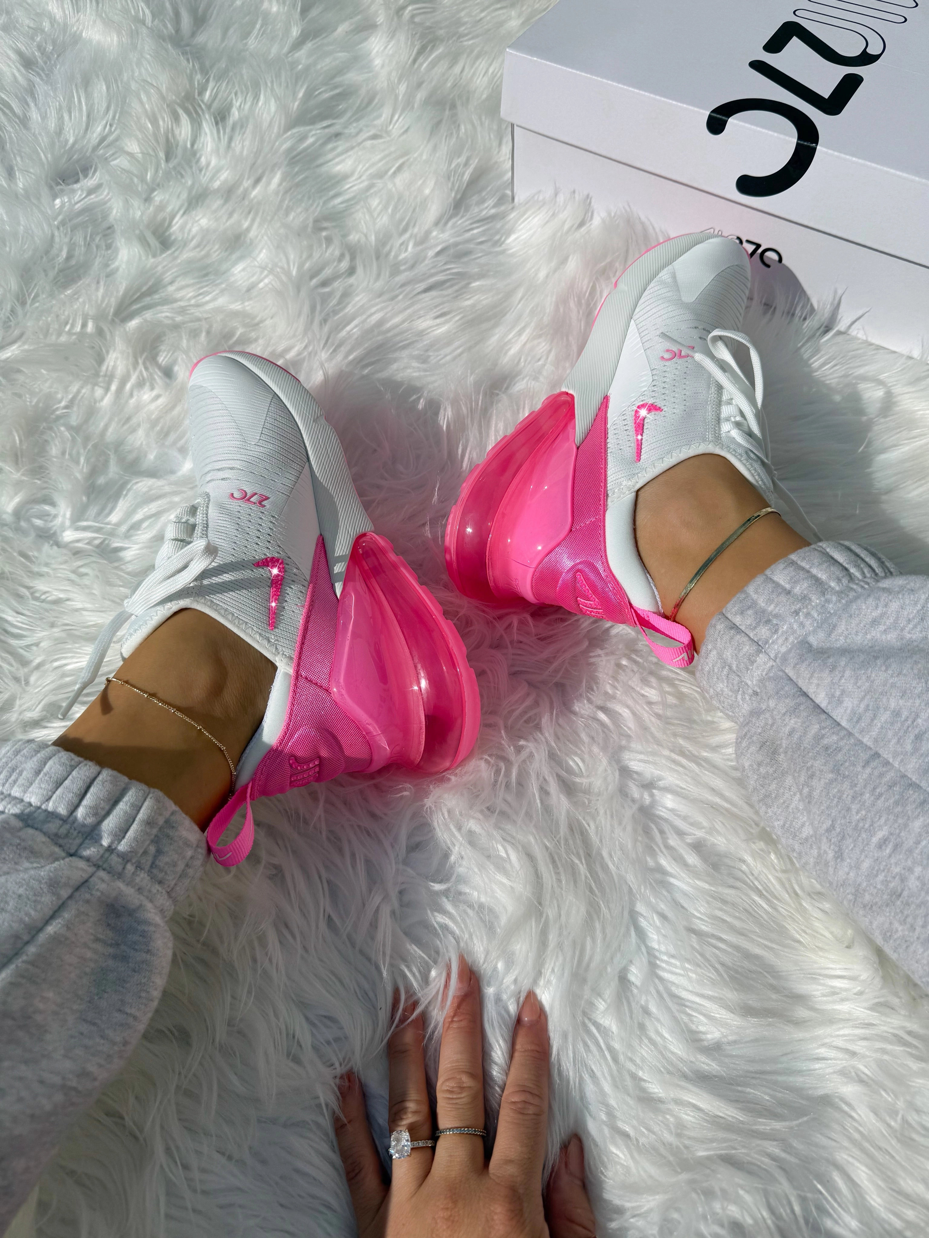 Bubblegum Hot Pink Swarovski Women's Nike Shoes Air Max 270 ShockAbsorbing