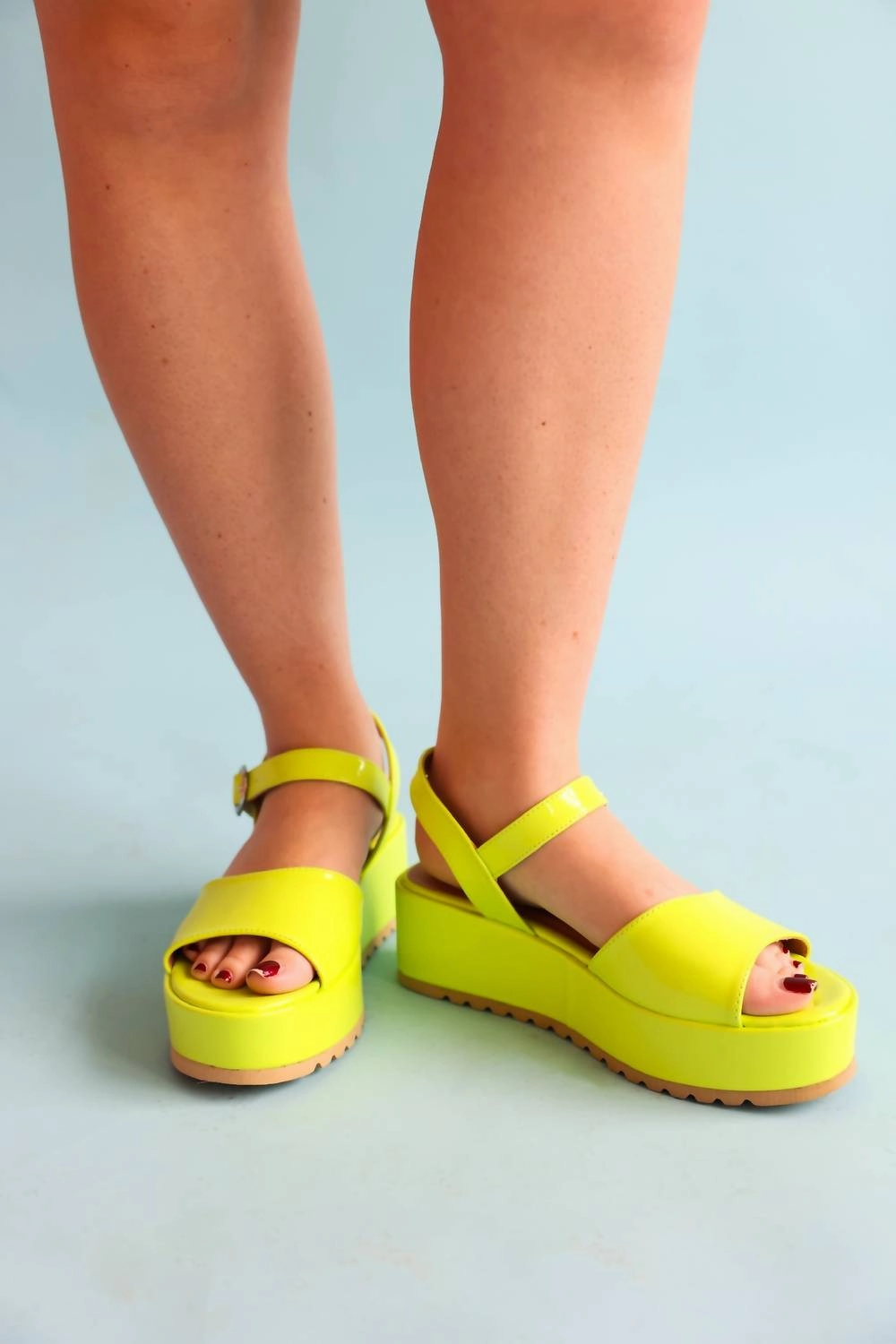 Grace Spark Weather Proof Women Neon Moon Platform Sandals In Lime Green