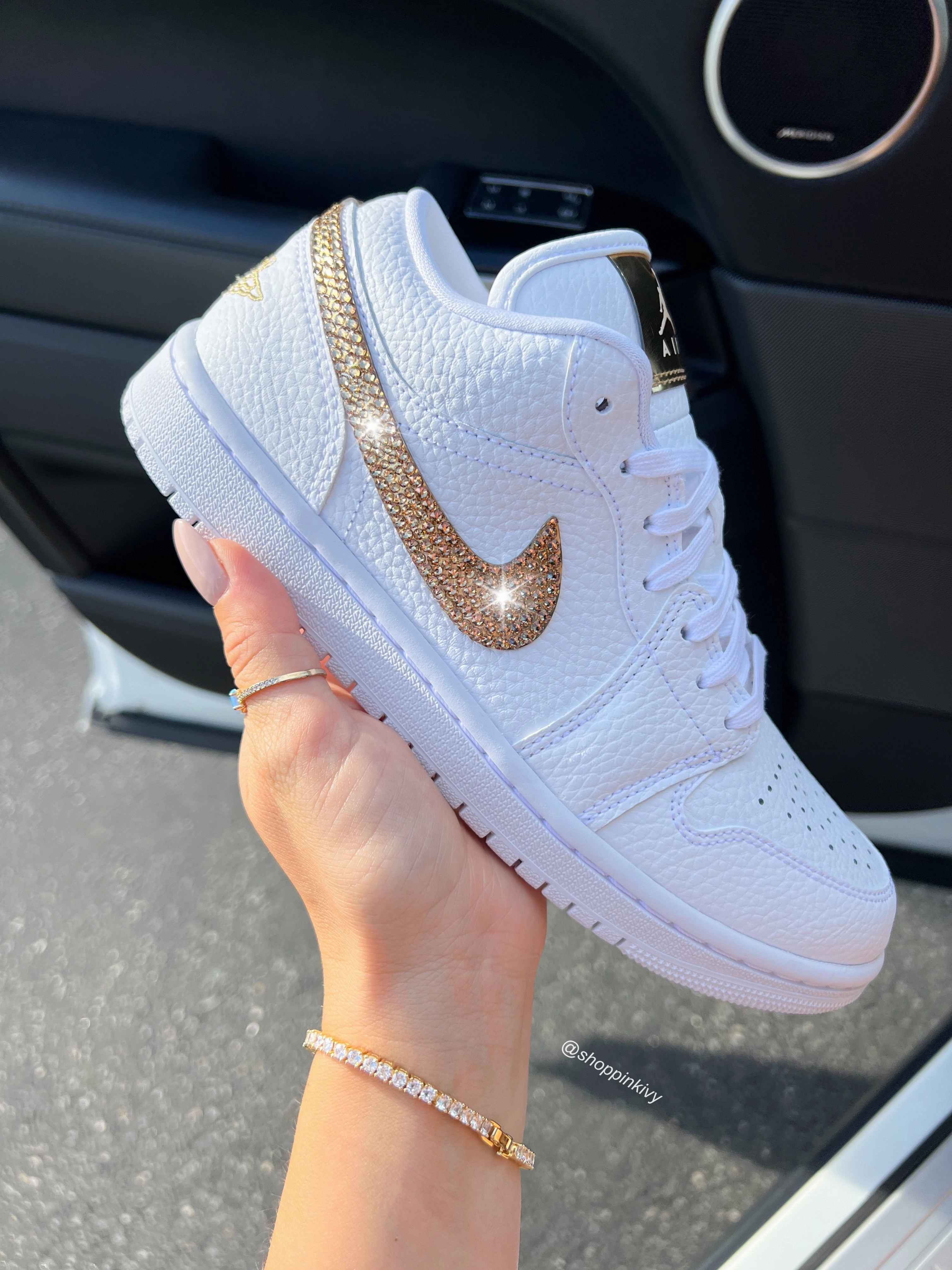 White Gold Swarovski Women??s Air Jordan Retro 1 Low Shoes Urban Explorer Versatile Urban Footwear