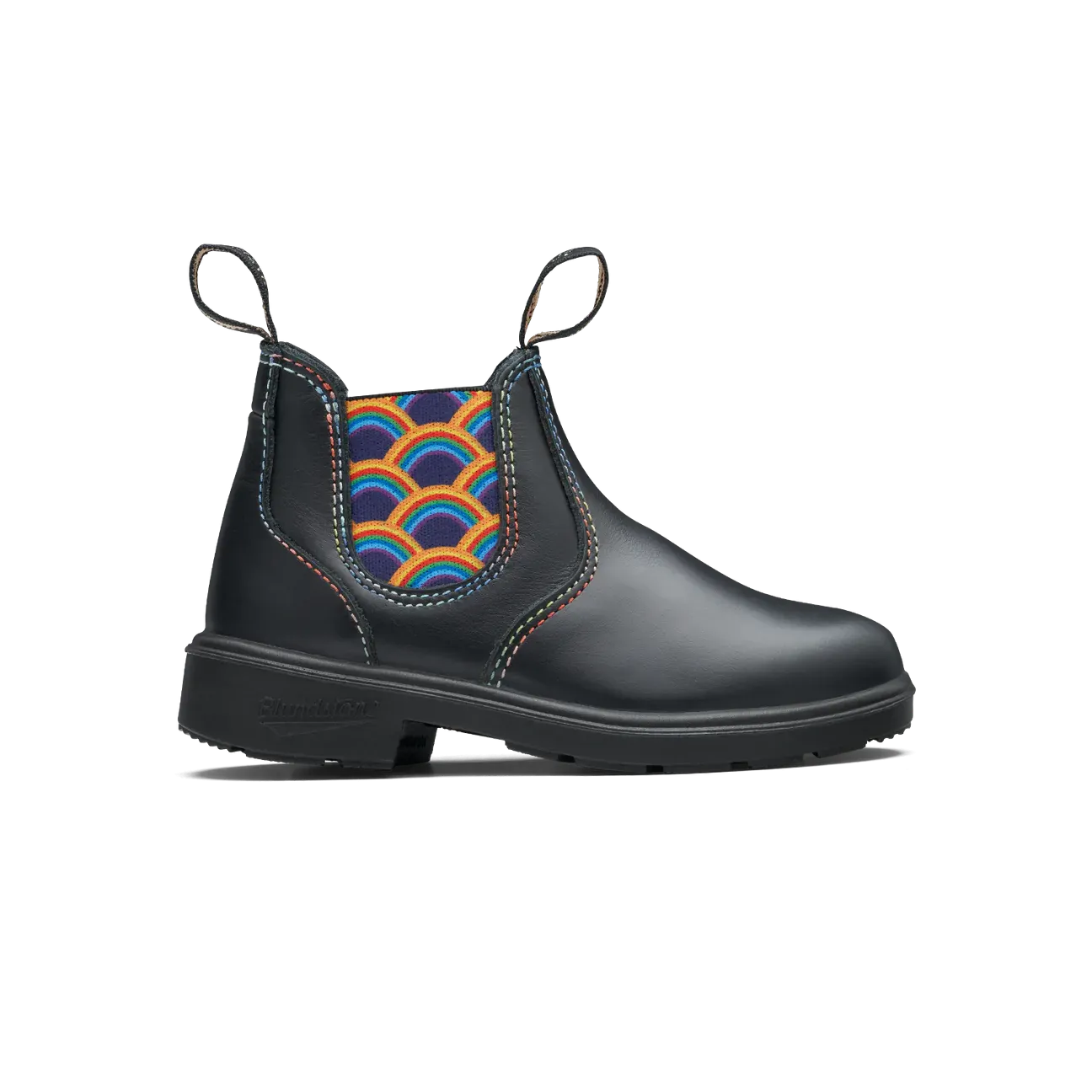 Blundstone Black With Rainbow Elastic Kids' Boot Cushioned Step Weather Resistant User Rough Trail