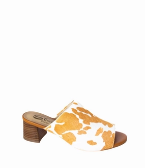 Minimal Edge Power Glam Women's Richwood Peeptoe Cowhide Slide In Tan And White