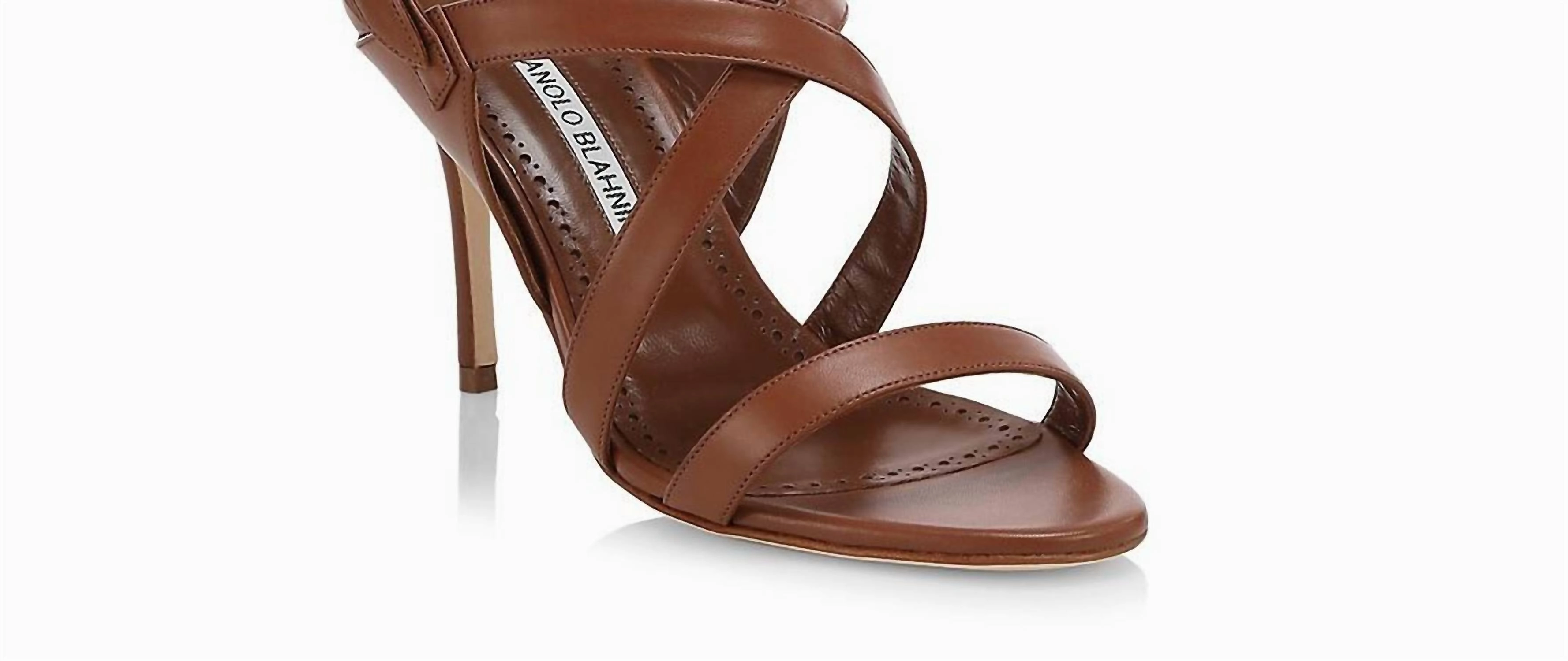 Women Singanu Strappy High Leather Sandals In Brown Kitten Heel