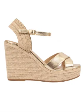 Women's Cross Strap Espadrille Wedge Heel In Gold Vintage Glow