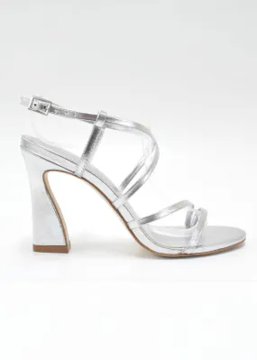 Premium Finish Women's Strappy Sandal Platform Heels In Silver Metallic