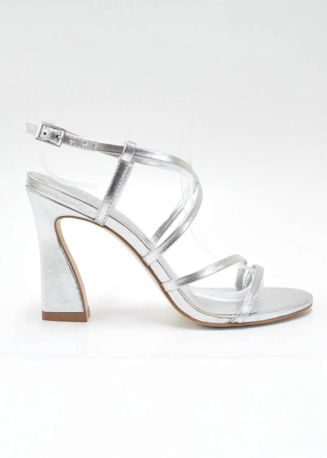 Women's Strappy Sandal Platform Heels In Silver Metallic Toe Guard Fashionable Booties